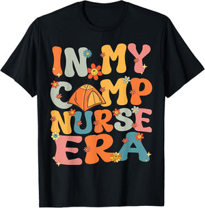 In My Camp Nurse Era Retro Groovy Summer Camp Nurse Cute Men Women Girls Kids T-Shirt - T-Shirt | Black