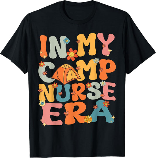 In My Camp Nurse Era Retro Groovy Summer Camp Nurse Cute Men Women Girls Kids T-Shirt - T-Shirt | Black