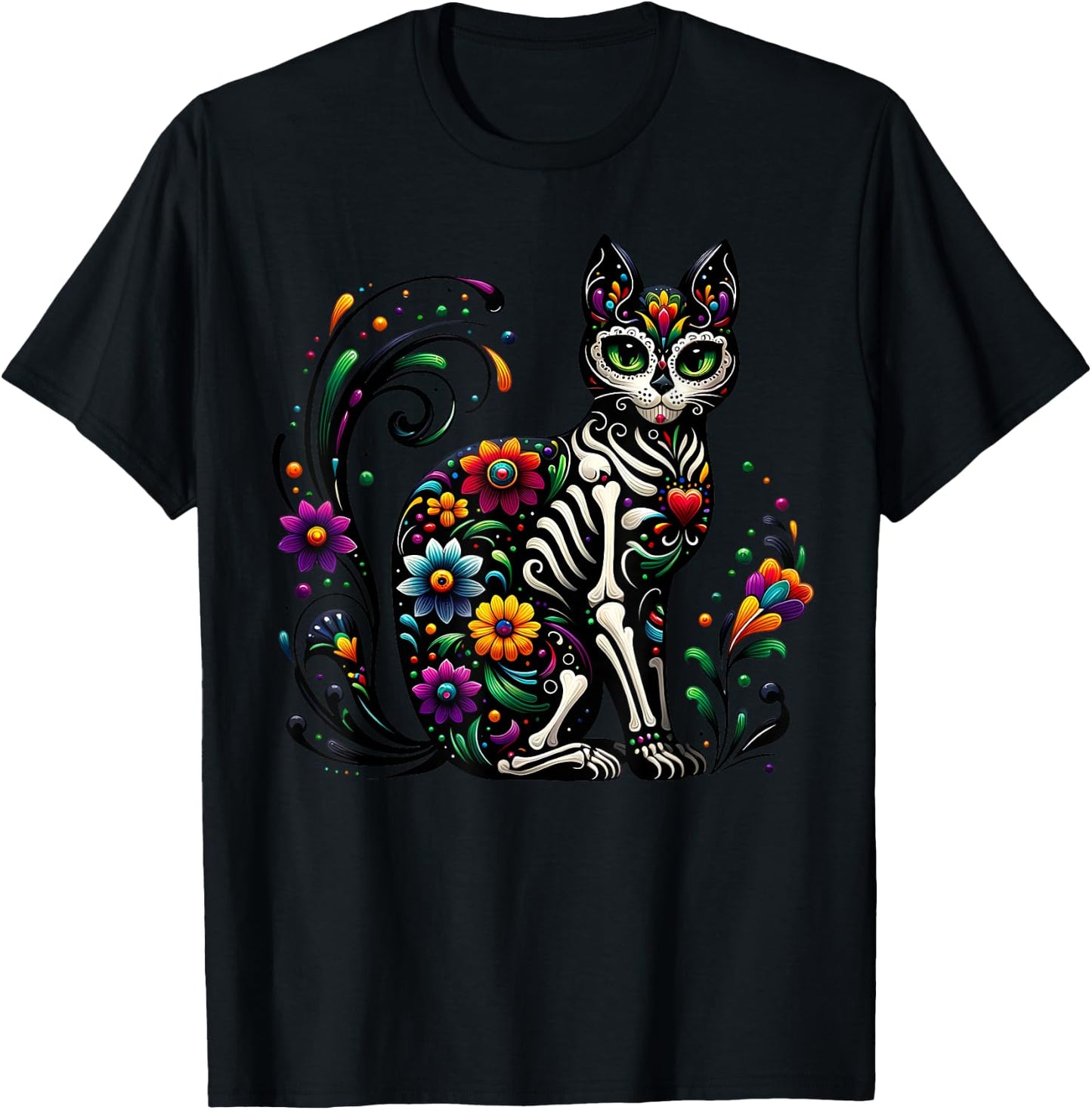 Dia De Los Muertos Cinco De Mayo Cat Sugar Skull Men Women T-Shirt - T-Shirt | Black