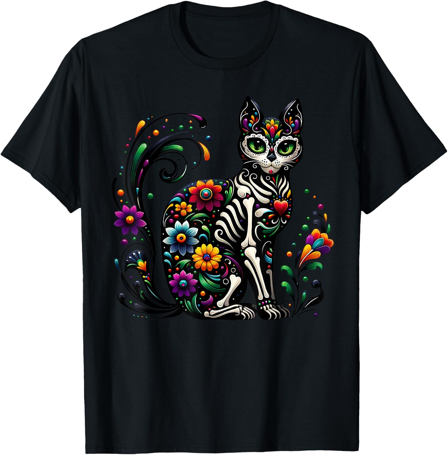 Dia De Los Muertos Cinco De Mayo Cat Sugar Skull Men Women T-Shirt - T-Shirt | Black