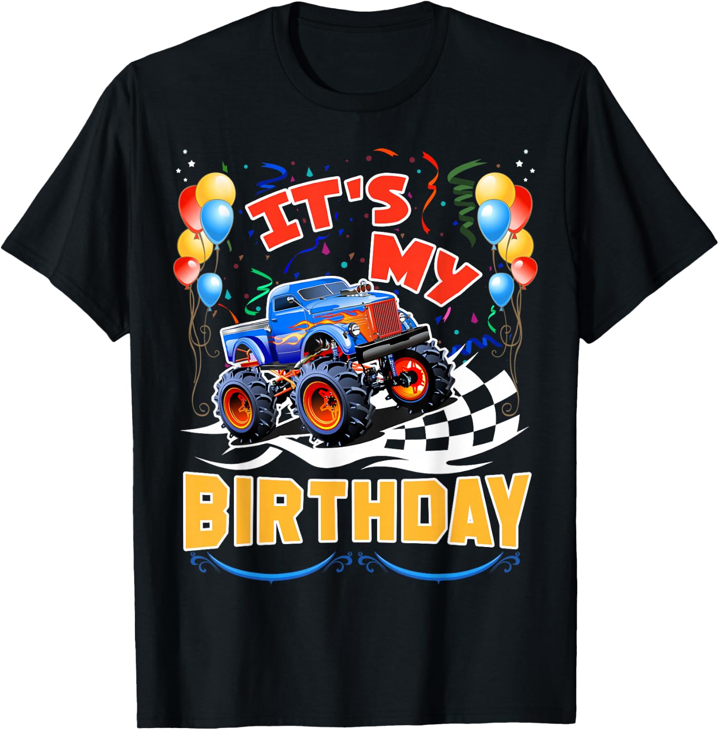 It Is My Birthday Boy Monster Truck Car Party Day Kids Cute T-Shirt - T-Shirt | Black