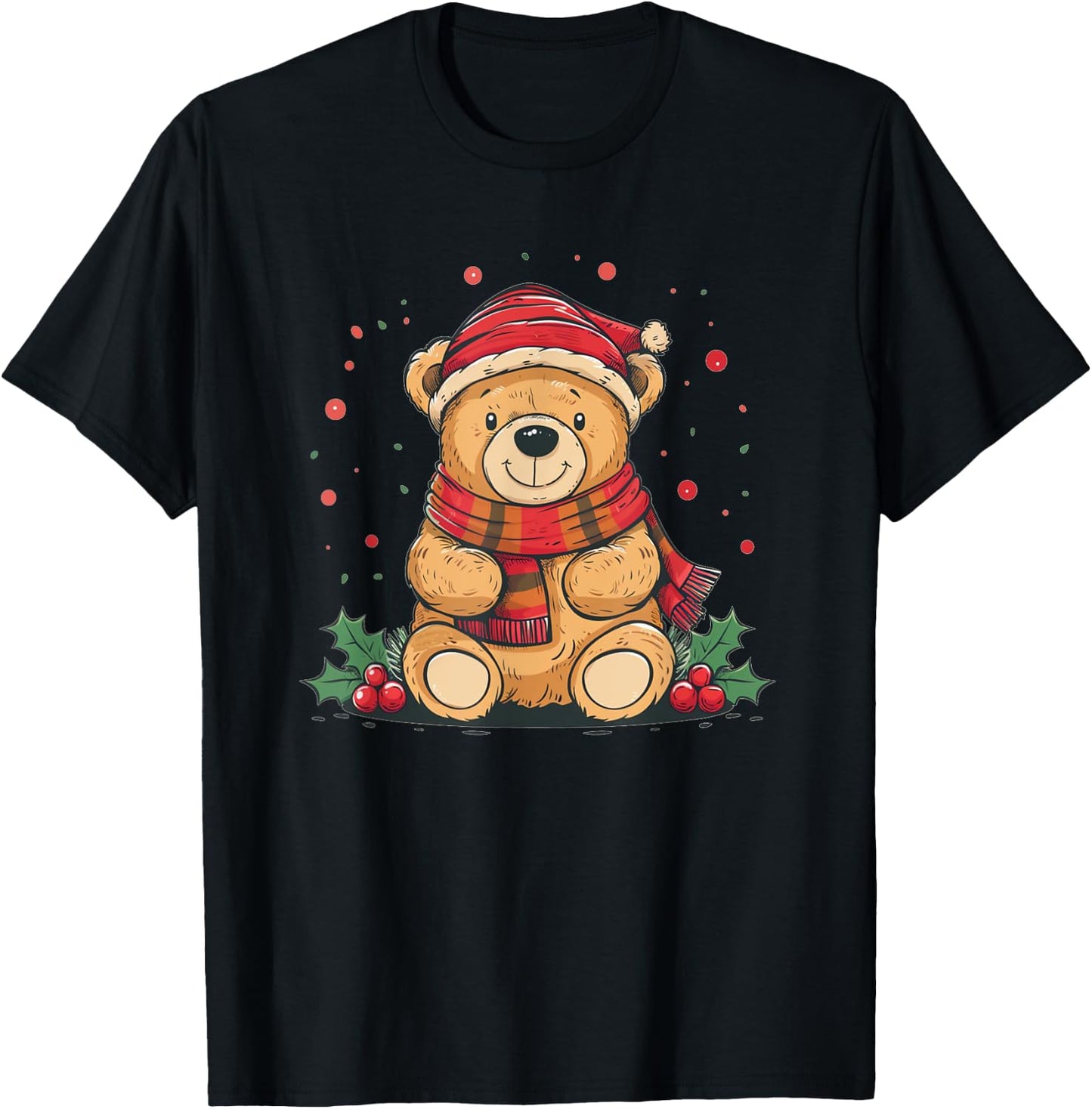 Funny fluffy Teddy Bear in Christmas Season and Dress T-Shirt - T-Shirt | Black