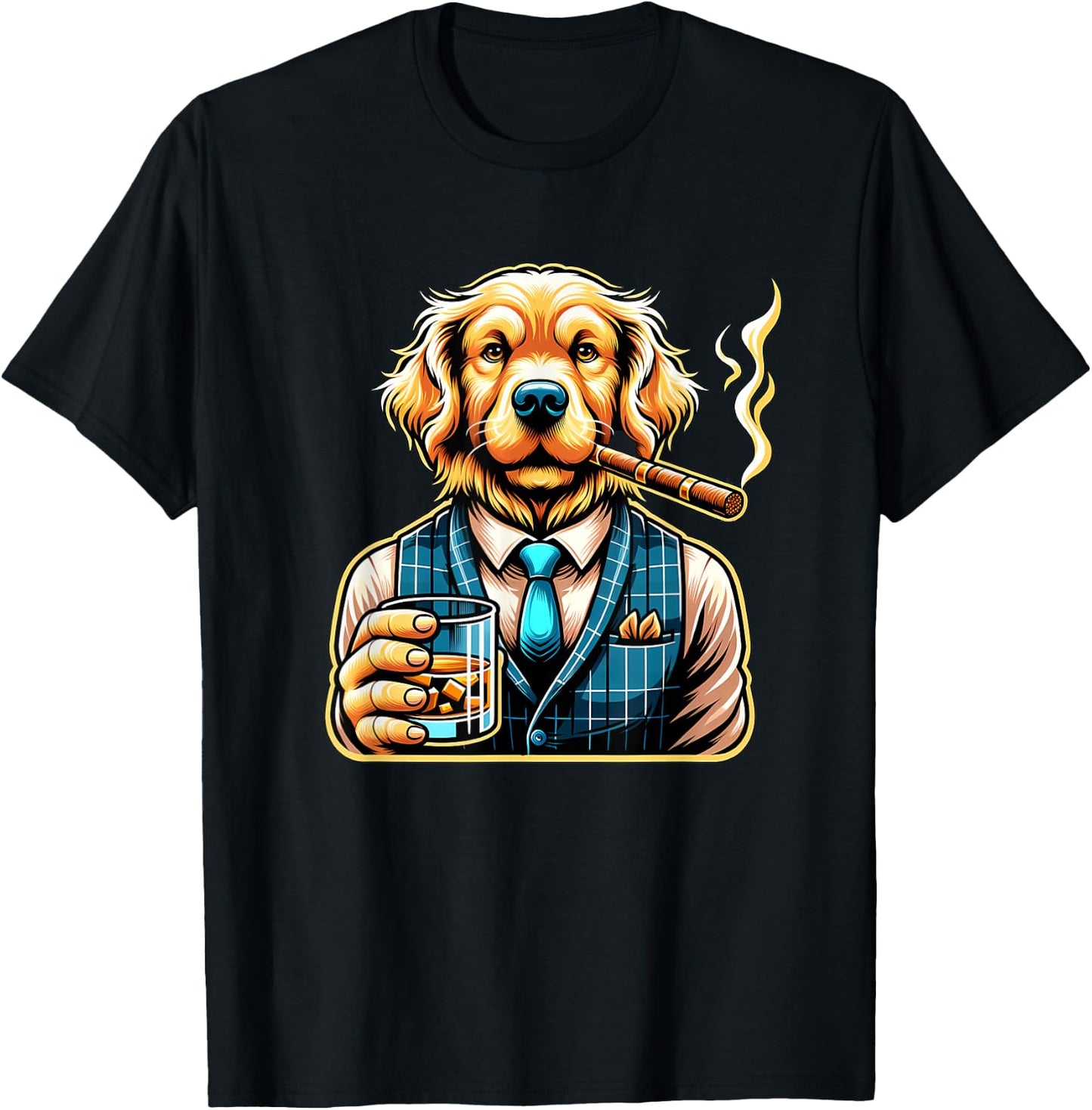 Golden Retriever Dog Cigar And Whiskey Women T-Shirt - T-Shirt | Black