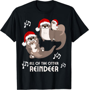 Christmas Otter Puns All of the Otter Reindeer Boys, Girls T-Shirt - T-Shirt | Black