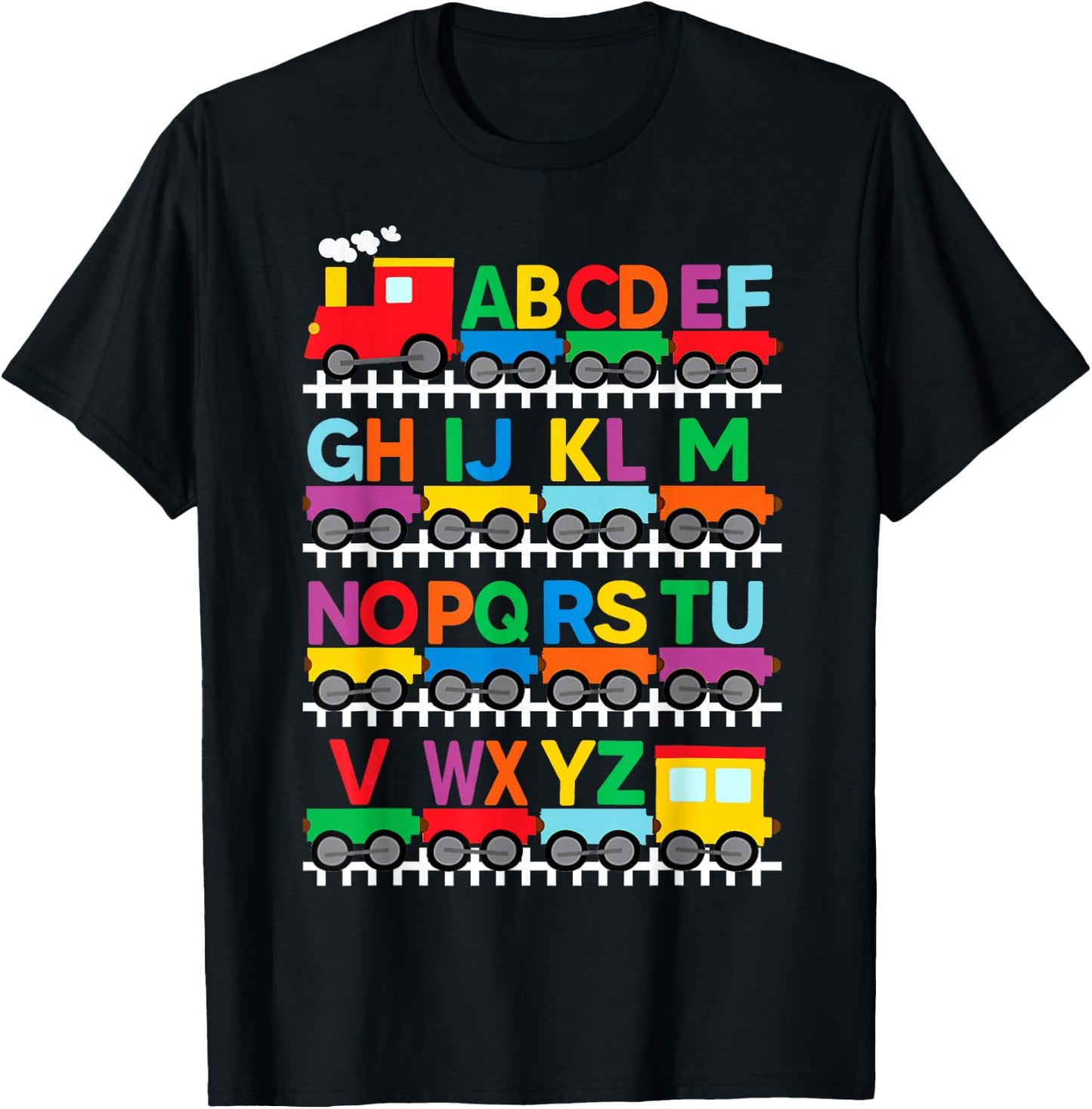 Train Railroad Lover ABC Alphabet A-Z ABCs Kindergarten Kids T-Shirt - T-Shirt | Black