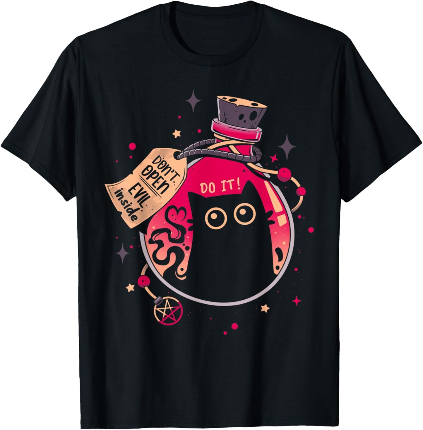Don't Open Evil Inside Funny Cat Lover Men Women Kids T-Shirt - T-Shirt | Black