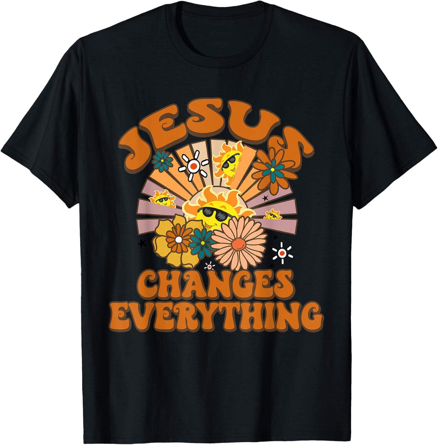 Jesus Changes Everything Funny Christian Retro Groovy Boho T-Shirt - T-Shirt | Black