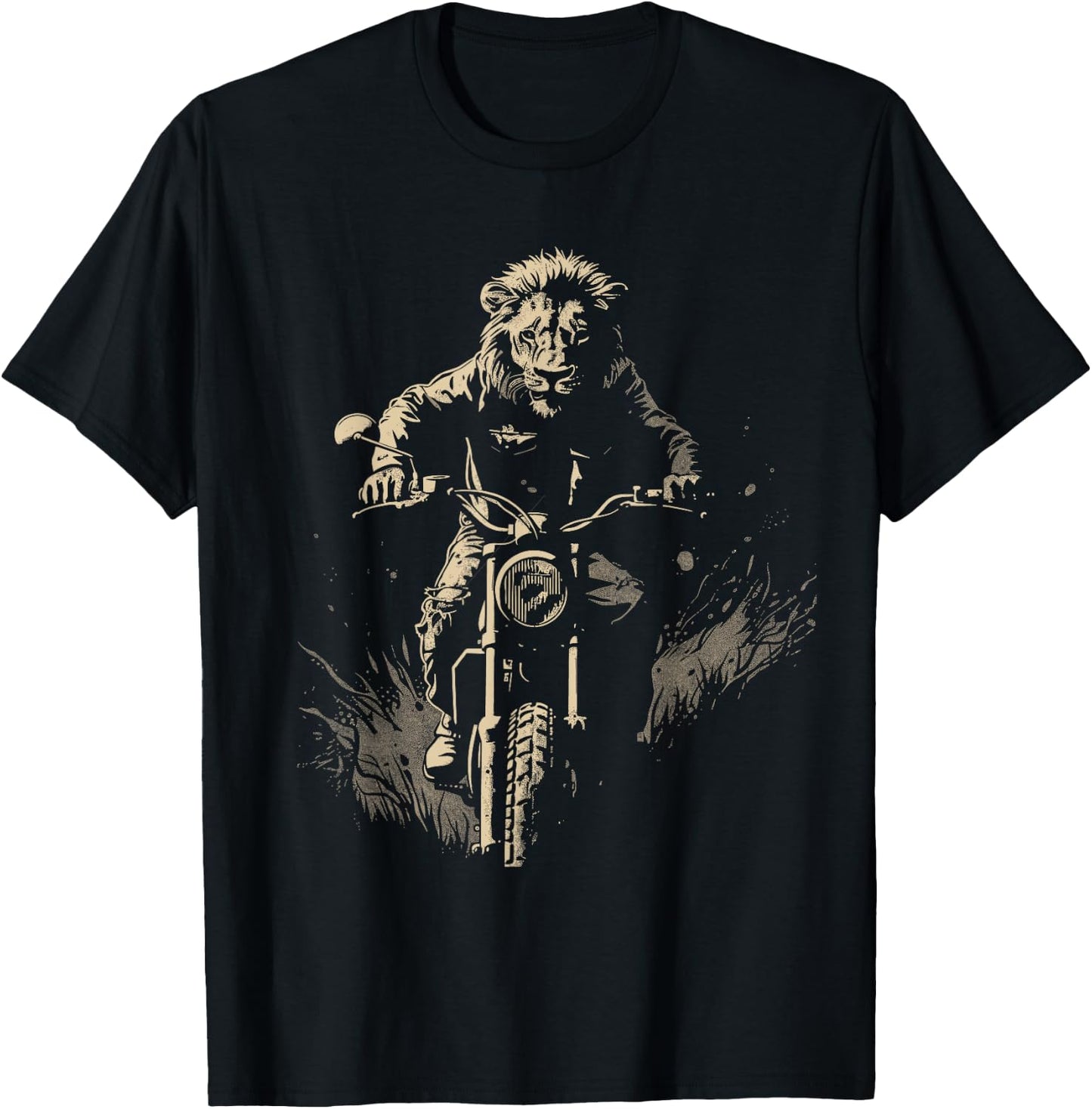 Lion Motorcycle Adventure Biker Riding Animal Rider Wildlife T-Shirt - T-Shirt | Black