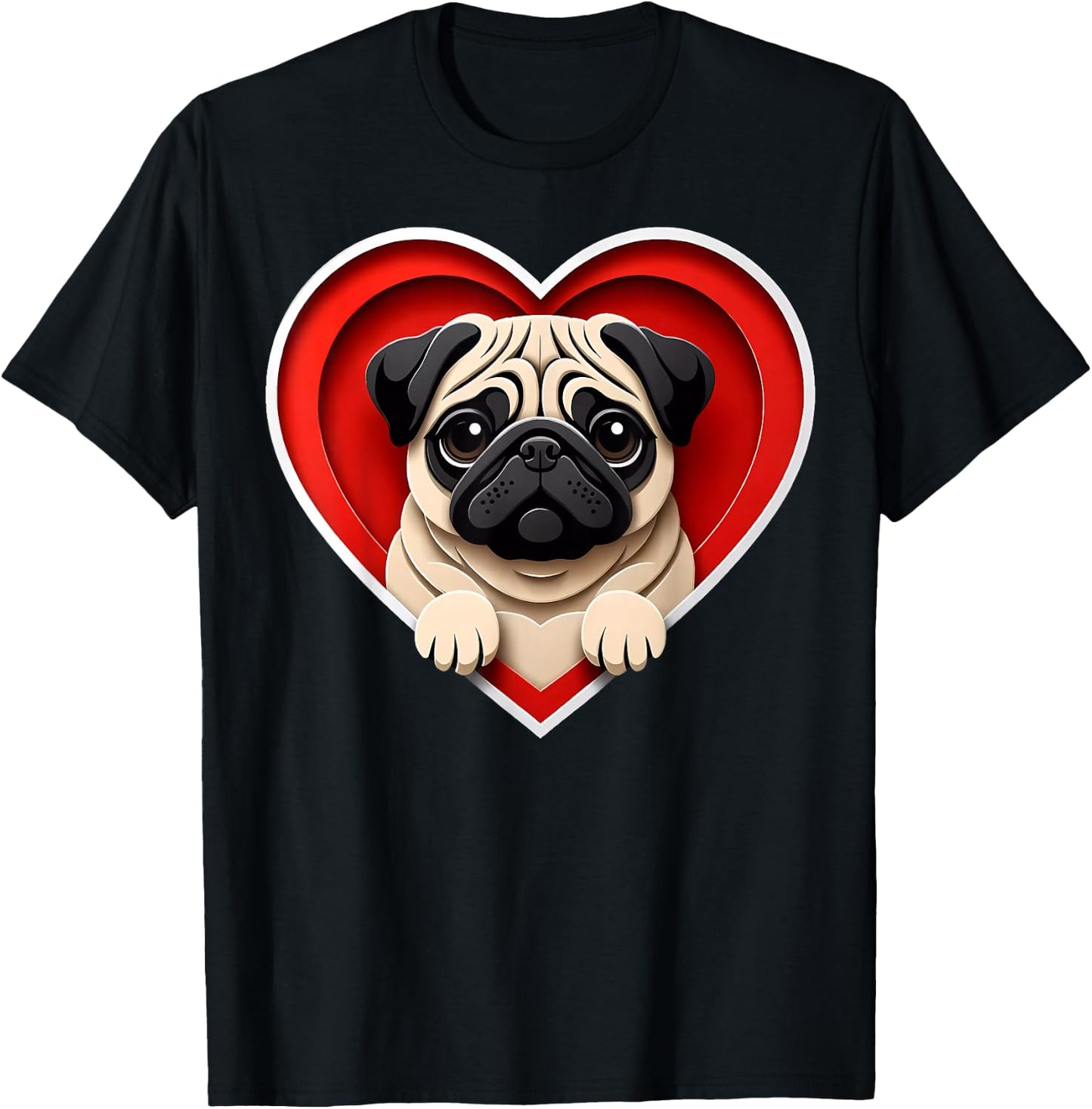 Pug Heart Cute Puppy Dog Lover or Owner T-Shirt - T-Shirt | Black