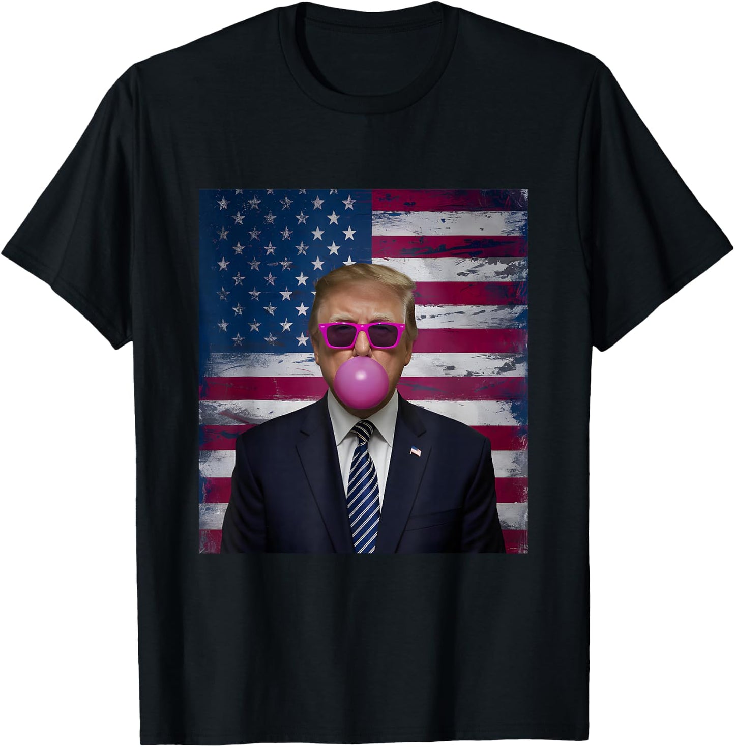 Pink Sunglasses Trump Bubble Gum 2024 USA Flag Vintage T-Shirt - T-Shirt | Black