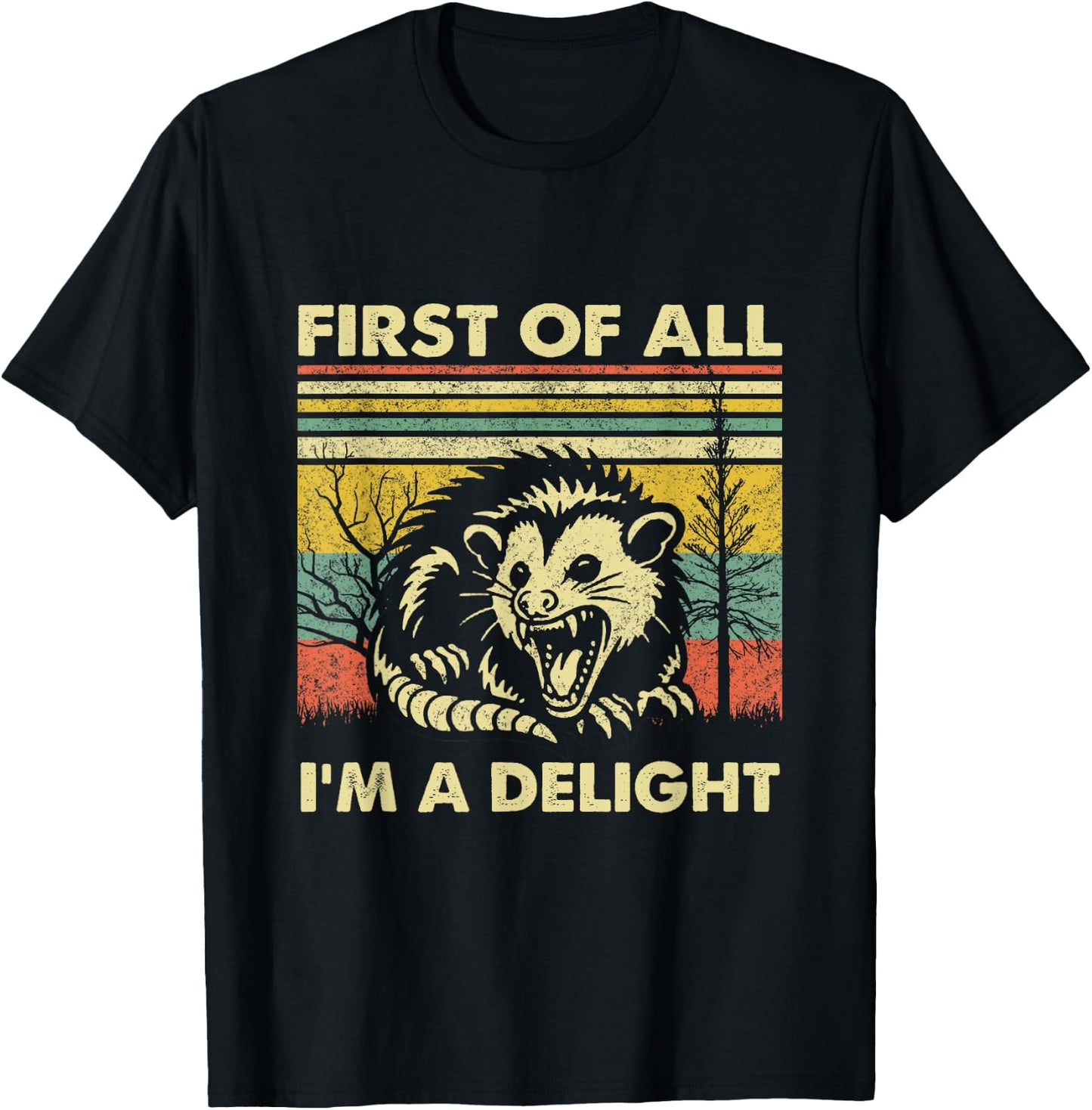 First Of All I'm A Delight Sarcastic Angry Opossum Lover T-Shirt - T-Shirt | Black