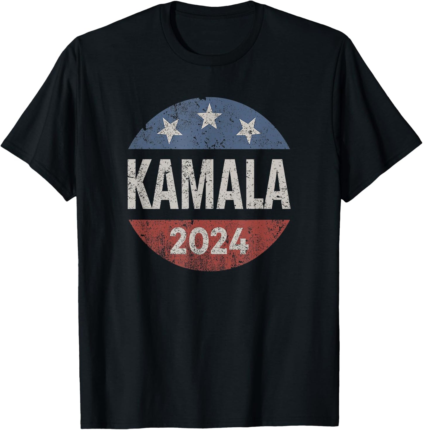 Retro Button Kamala Harris 2024 For President Campaign T-Shirt - T-Shirt | Black