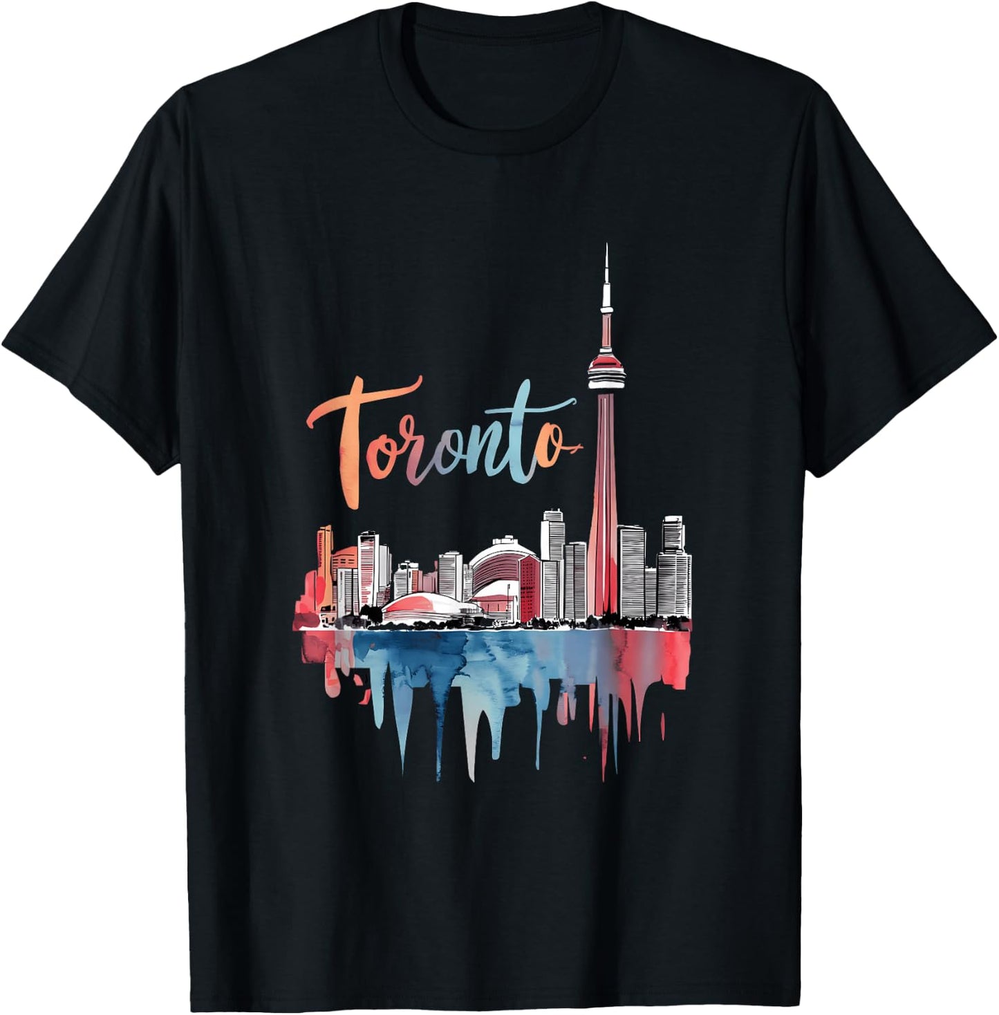 Toronto Watercolor Skyline with CN Tower Vibrant Cityscape T-Shirt - T-Shirt | Black