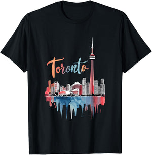 Toronto Watercolor Skyline with CN Tower Vibrant Cityscape T-Shirt - T-Shirt | Black