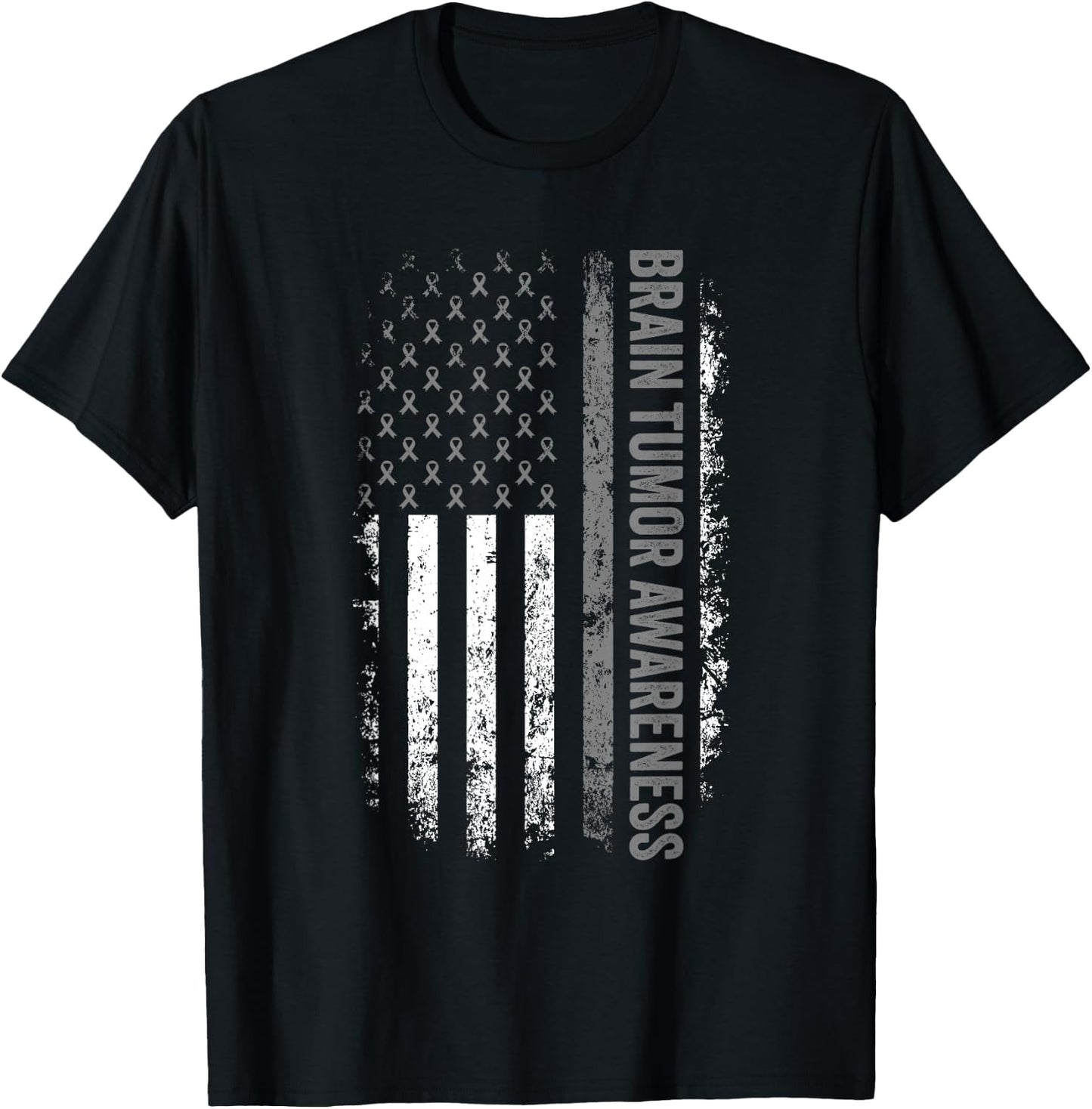 Brain Cancer Design American Flag Brain Tumor Awareness T-Shirt - T-Shirt | Black