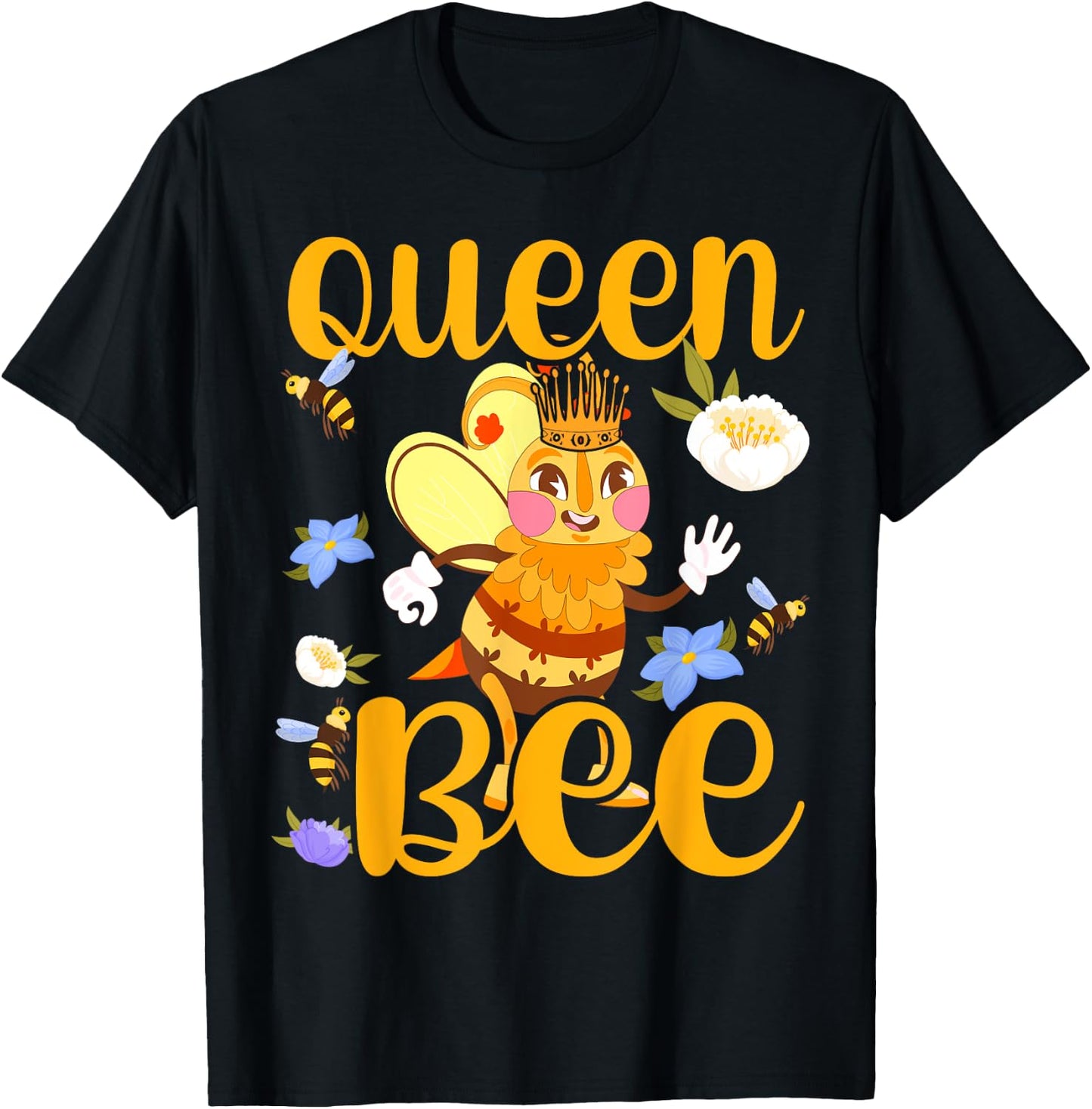Queen Bee Crown Women Girls Mom Wife Daughter Honeybee T-Shirt - T-Shirt | Black