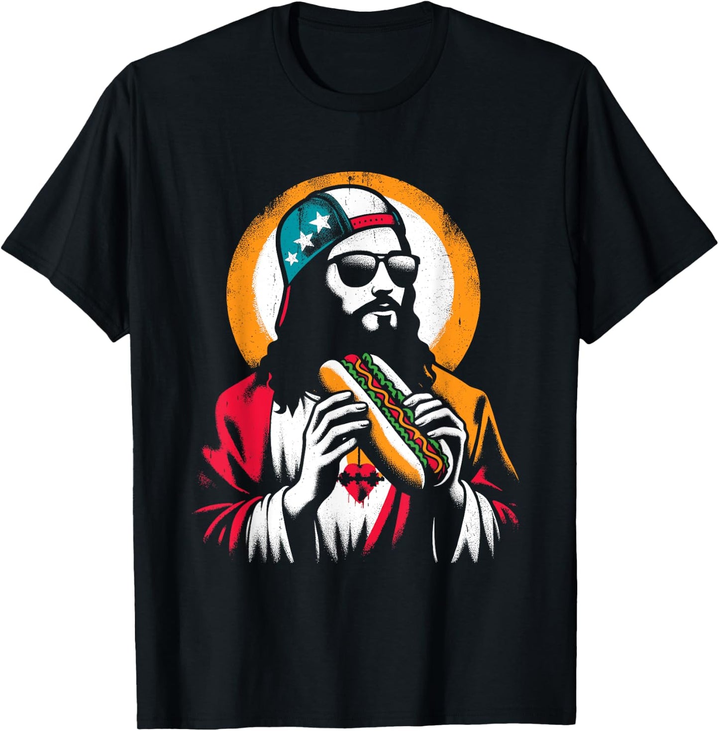 Jesus Eating Hot Dog - Funny Christian Religious Hot Dogs Women Girls Kids T-Shirt - T-Shirt | Black