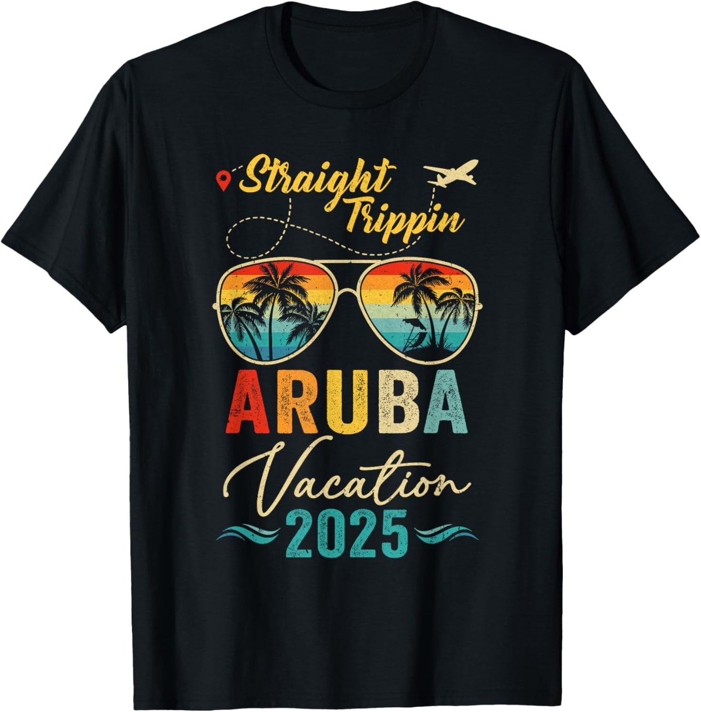 Straight Trippin Aruba 2025 Family Summer Vacation T-Shirt - T-Shirt | Black