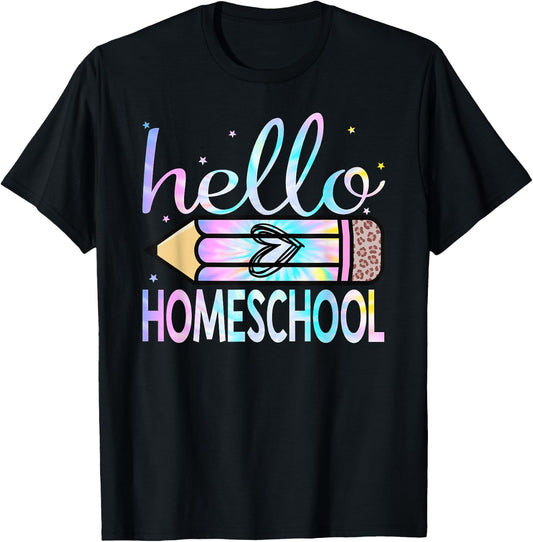 Back To School Hello Homeschool Leopard Tie Dye Pencil T-Shirt - T-Shirt | Black