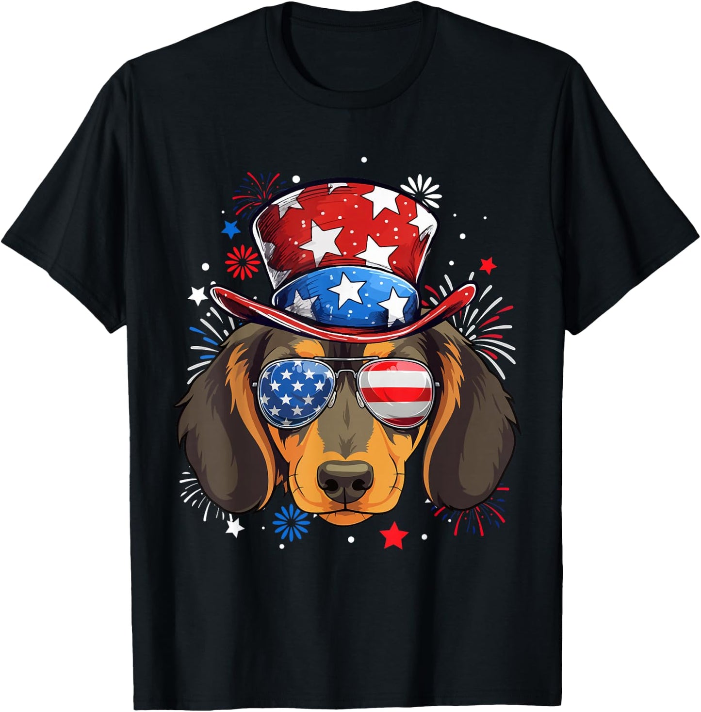 Dachshund Patriotic USA Flag 4th Of July Dog Lover T-Shirt - T-Shirt | Black