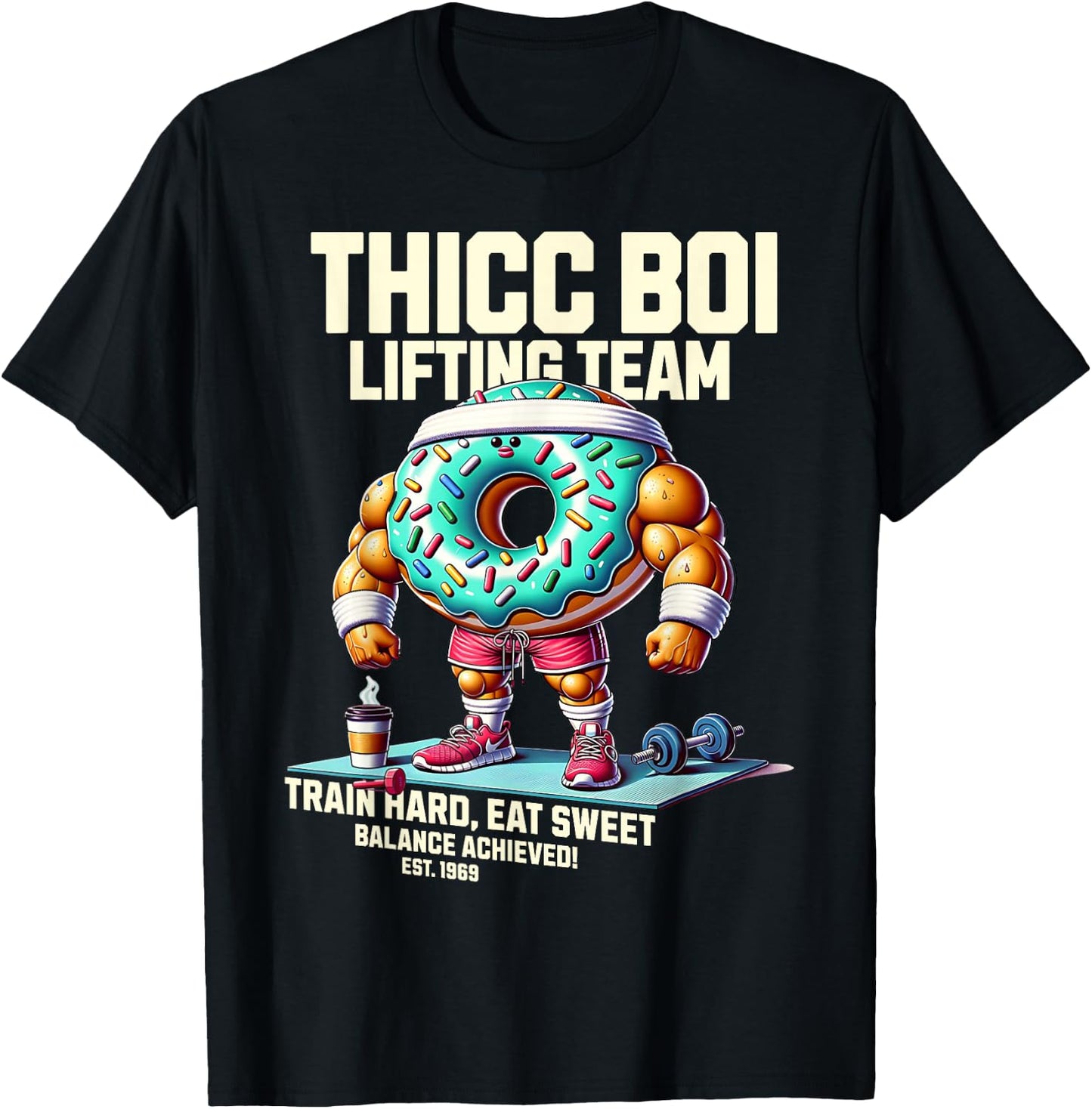Thicc Boi Lifting Team Funny Donut Workout Gym Fitness Club T-Shirt - T-Shirt | Black