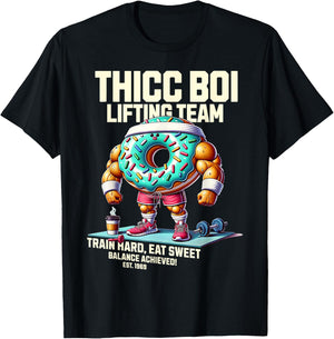 Thicc Boi Lifting Team Funny Donut Workout Gym Fitness Club T-Shirt - T-Shirt | Black