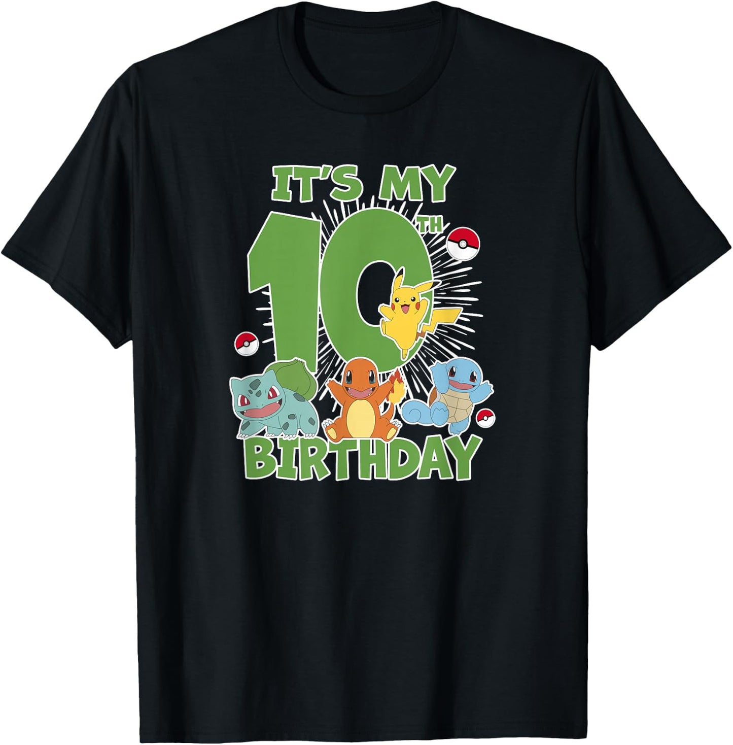 Pokémon It's My 10th Birthday Kanto Starters Celebration T-Shirt - T-Shirt | Black