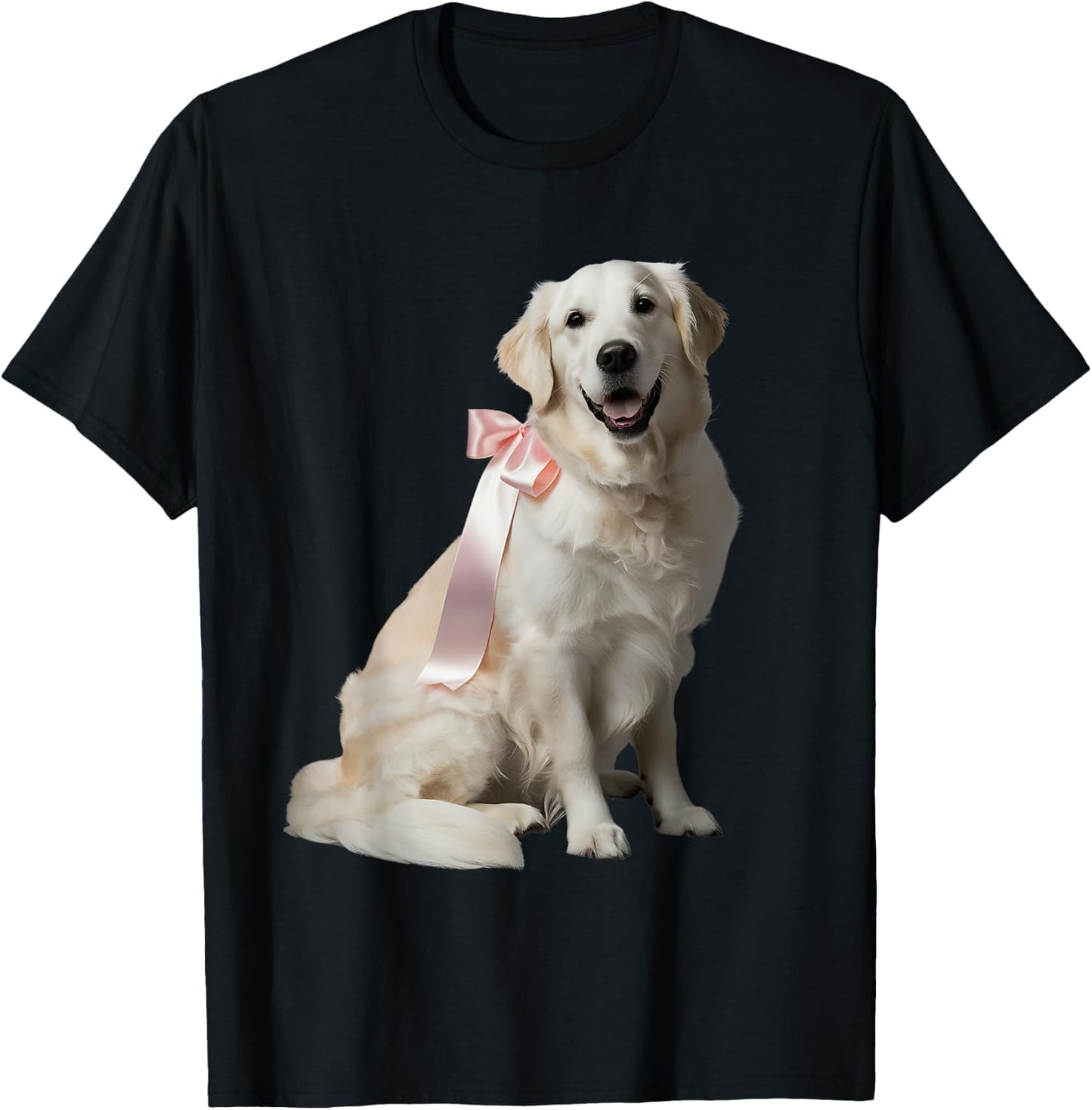 English Cream Golden Retriever Puppy Pink Bow Clean Girl T-Shirt - T-Shirt | Black