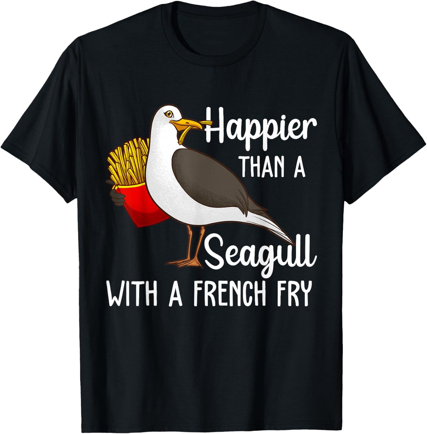Funny Seagull French Fries Art Men Women French Fries Birder T-Shirt - T-Shirt | Black