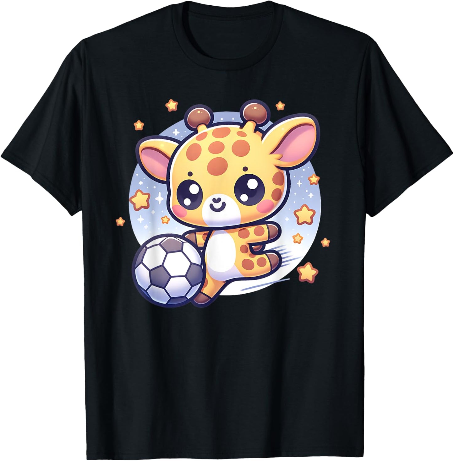 Giraffe Soccer Player Kicking Soccer Ball Cute Girls Graphic T-Shirt - T-Shirt | Black