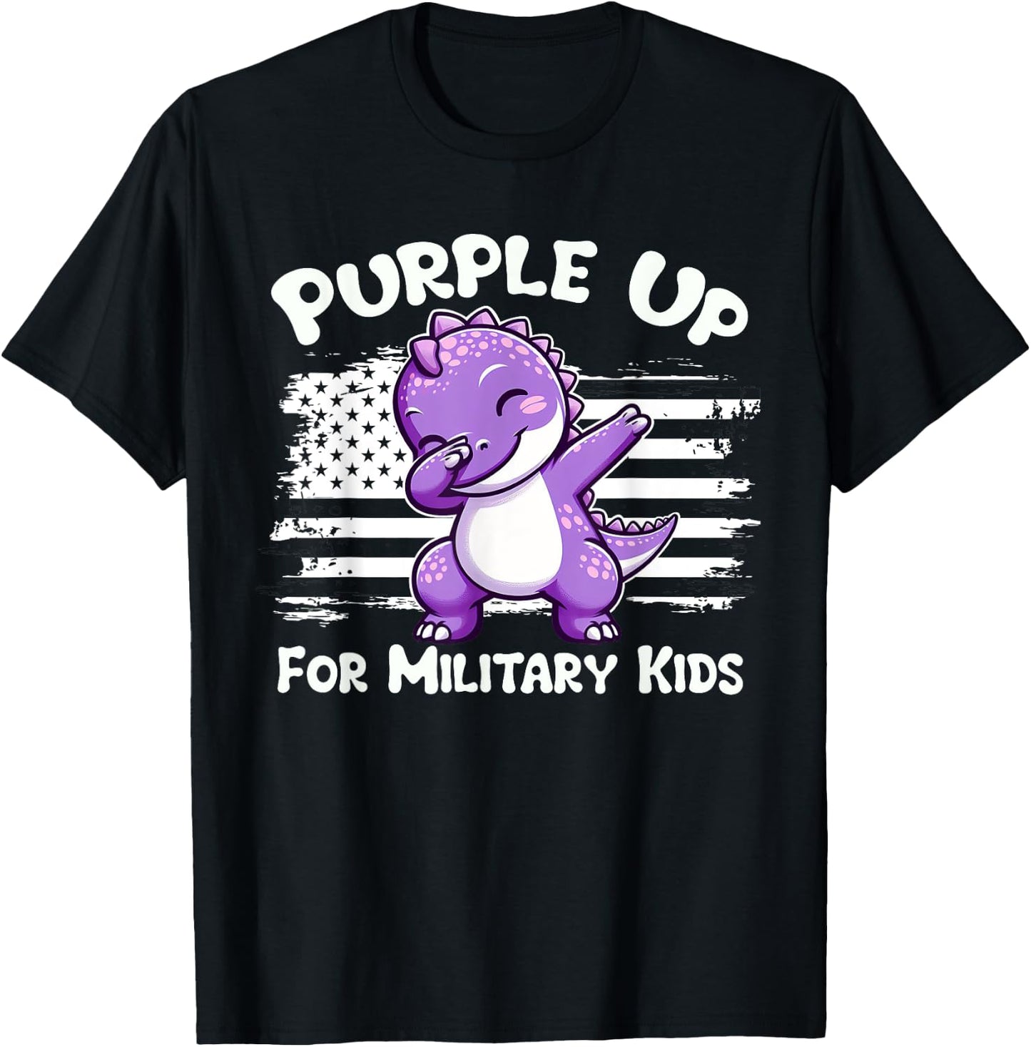Dabbing Dinosaur Purple Up for Military Kids Military Child T-Shirt - T-Shirt | Black