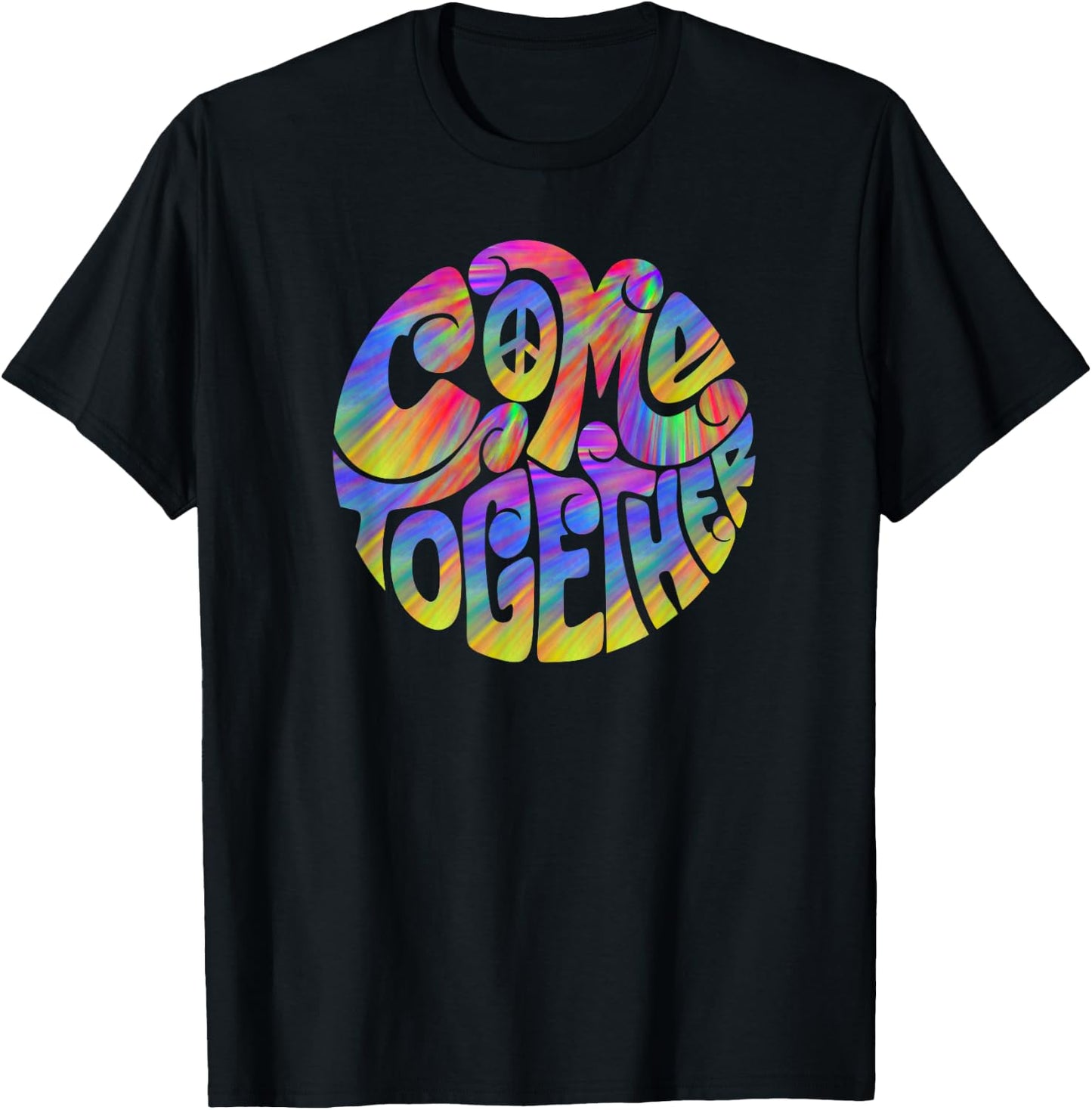 Colorful Come Together Peace Design T-Shirt - T-Shirt | Black