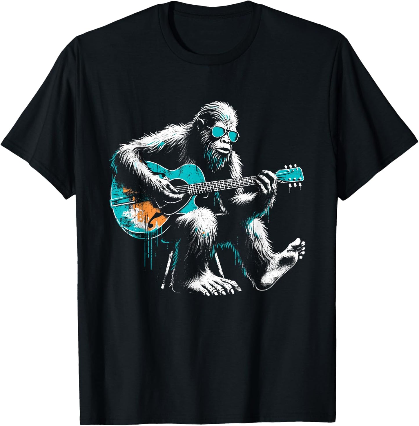 Bigfoot Guitarist - Funny Guitar Music Sasquatch Lover T-Shirt - T-Shirt | Black
