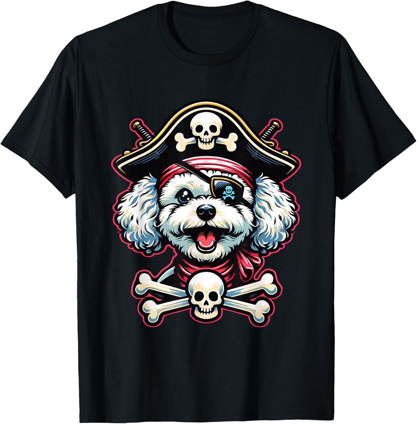 Maltese Poodle Sea Dog Pirate Dog Funny Captain Halloween T-Shirt - T-Shirt | Black