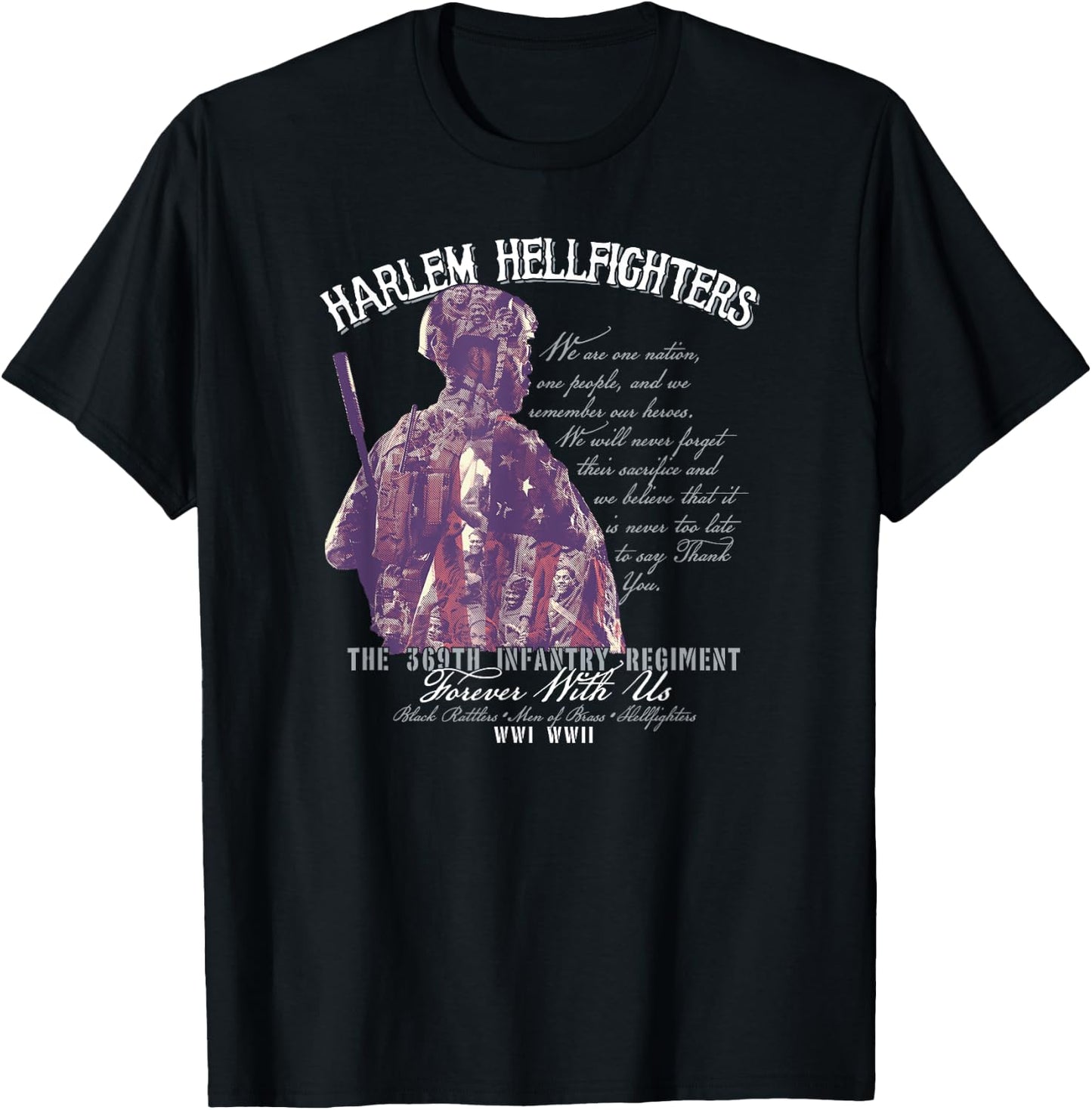 Harlem Hellfighters Soldiers Vintage Black Military History T-Shirt - T-Shirt | Black