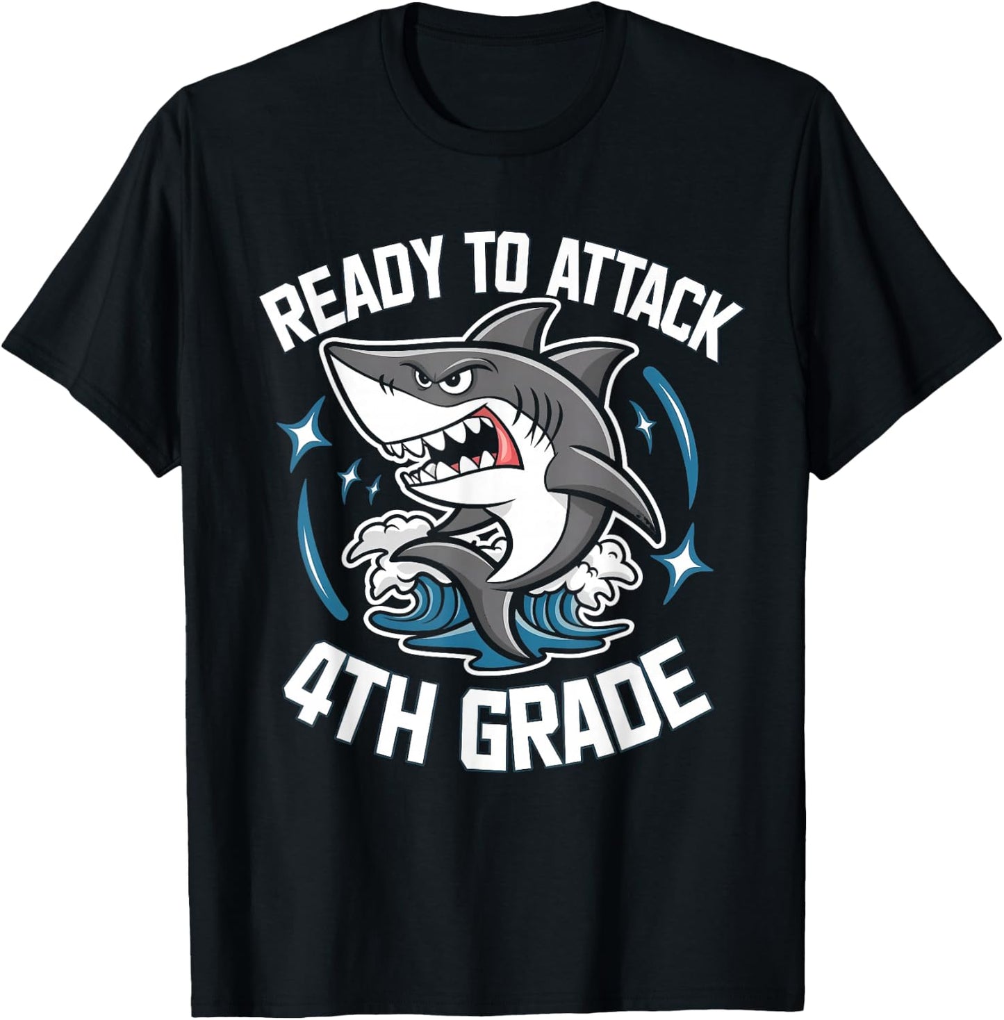 Ready To Attack 4th Grade Shark Funny Back To School Boys T-Shirt - T-Shirt | Black