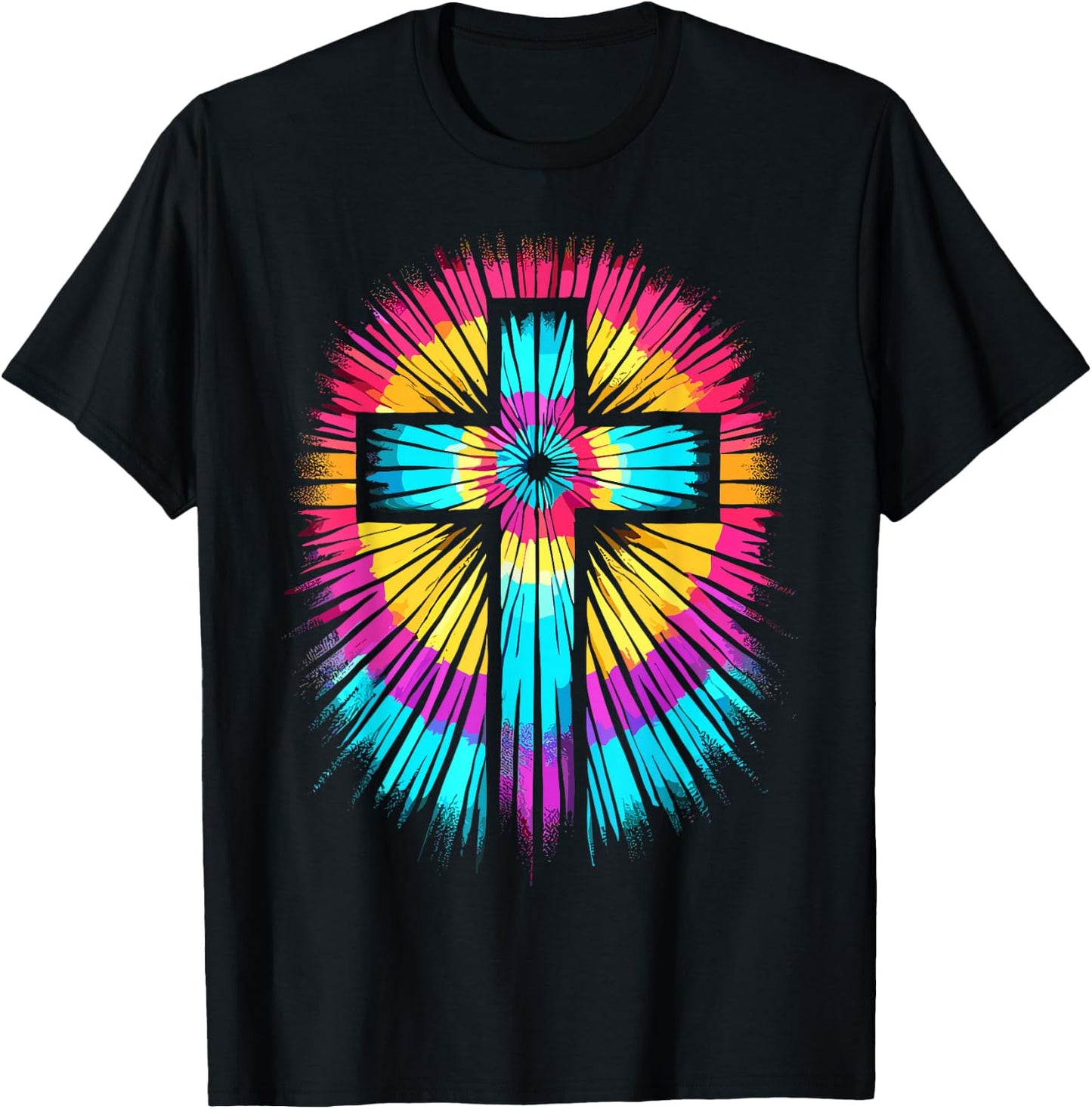 Vibrant Tie Dye Cross Christian Apparel Cross T-Shirt - T-Shirt | Black