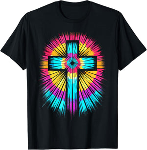 Vibrant Tie Dye Cross Christian Apparel Cross T-Shirt - T-Shirt | Black