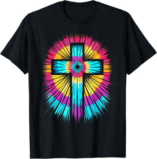 Vibrant Tie Dye Cross Christian Apparel Cross T-Shirt - T-Shirt | Black