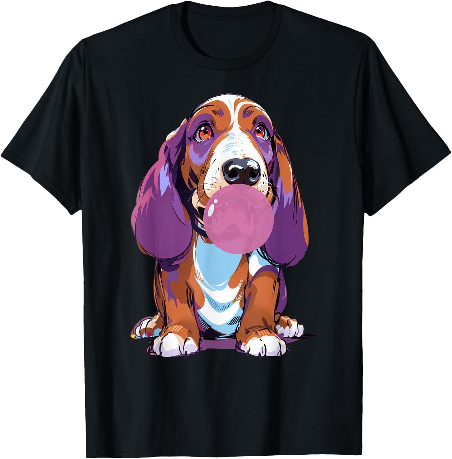 Basset Hound Blowing Bubblegum Playful Design T-Shirt - T-Shirt | Black