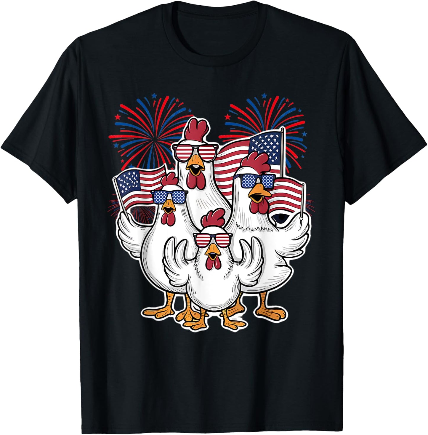 Chicken Fourth of July Patriotic USA Flag 4th July Chicken T-Shirt - T-Shirt | Black