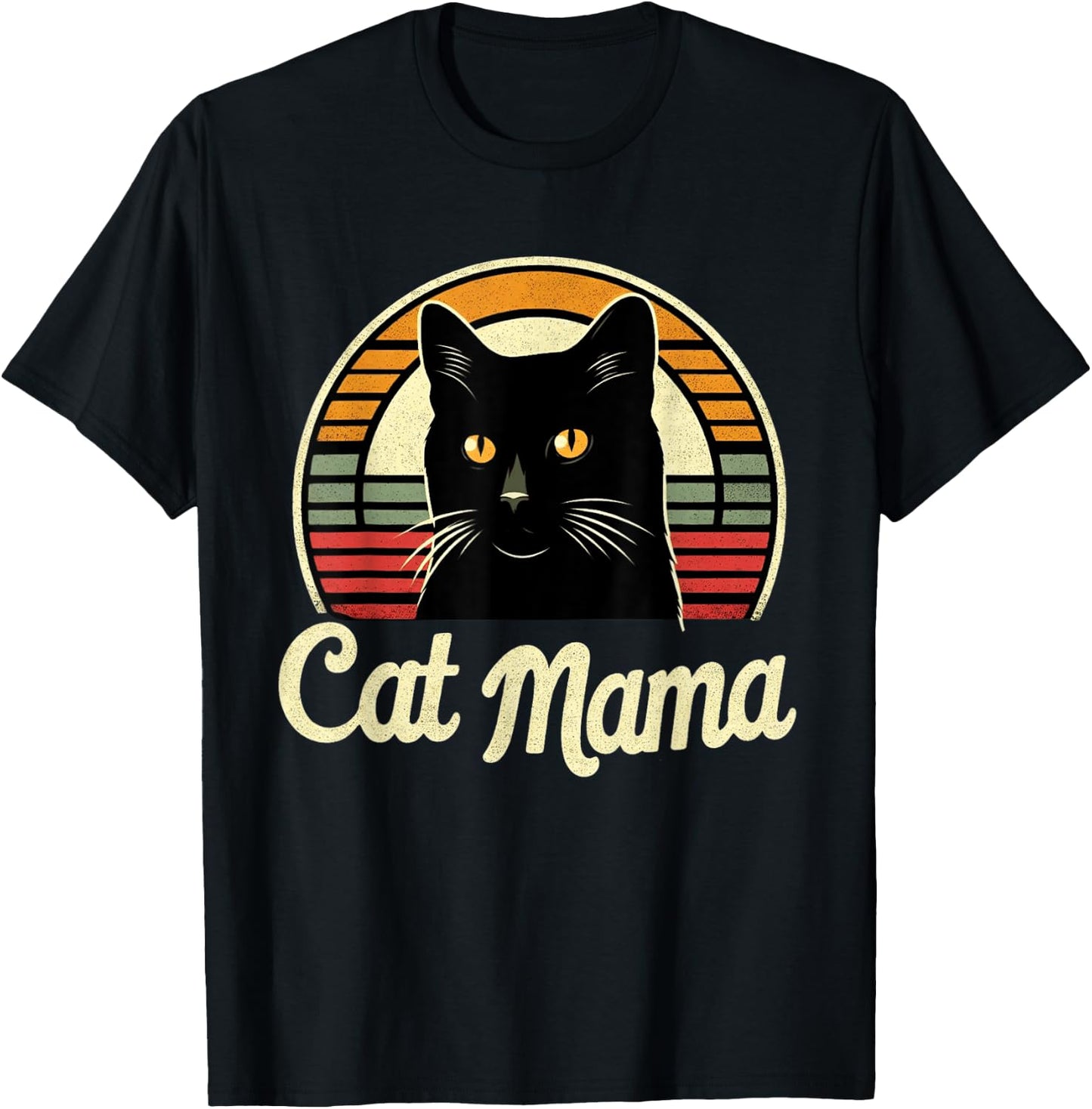 Cat Mama Cool Black Cat Mother's Day Retro Cat Mom T-Shirt - T-Shirt | Black