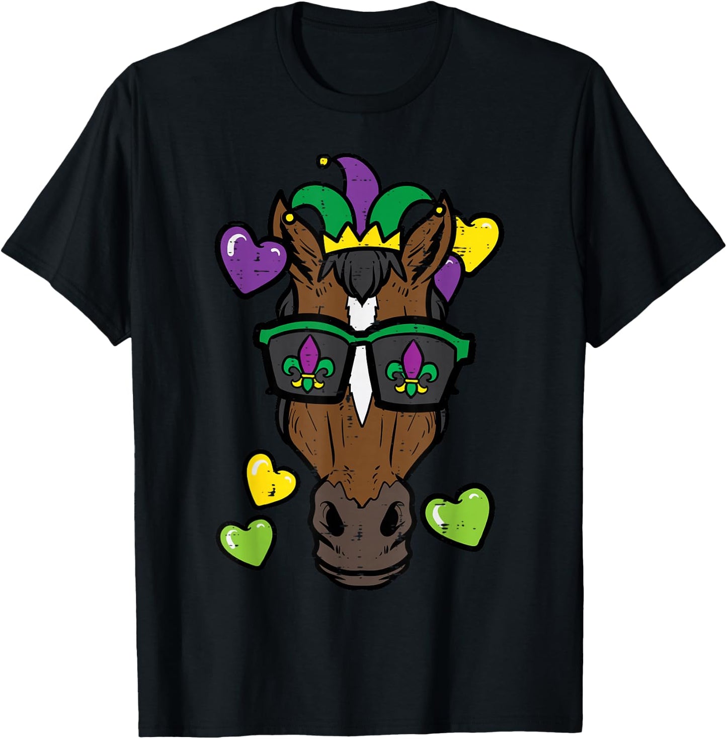 Mardi Gras Horse Face Carnival Equestrian Women Girls Kids T-Shirt - T-Shirt | Black