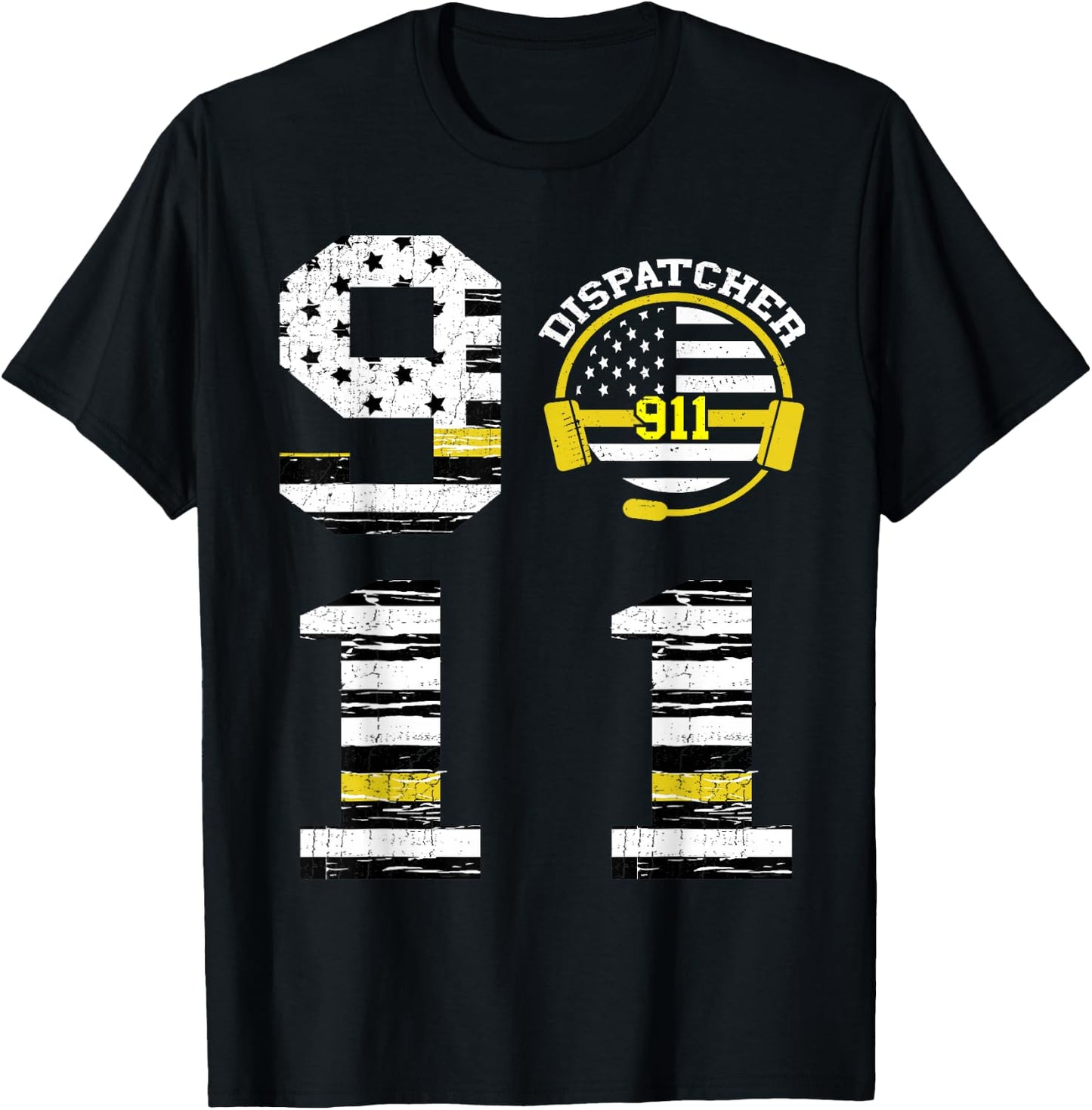 911 Dispatcher Operator Thin Yellow Line Love Dispatch T-Shirt - T-Shirt | Black