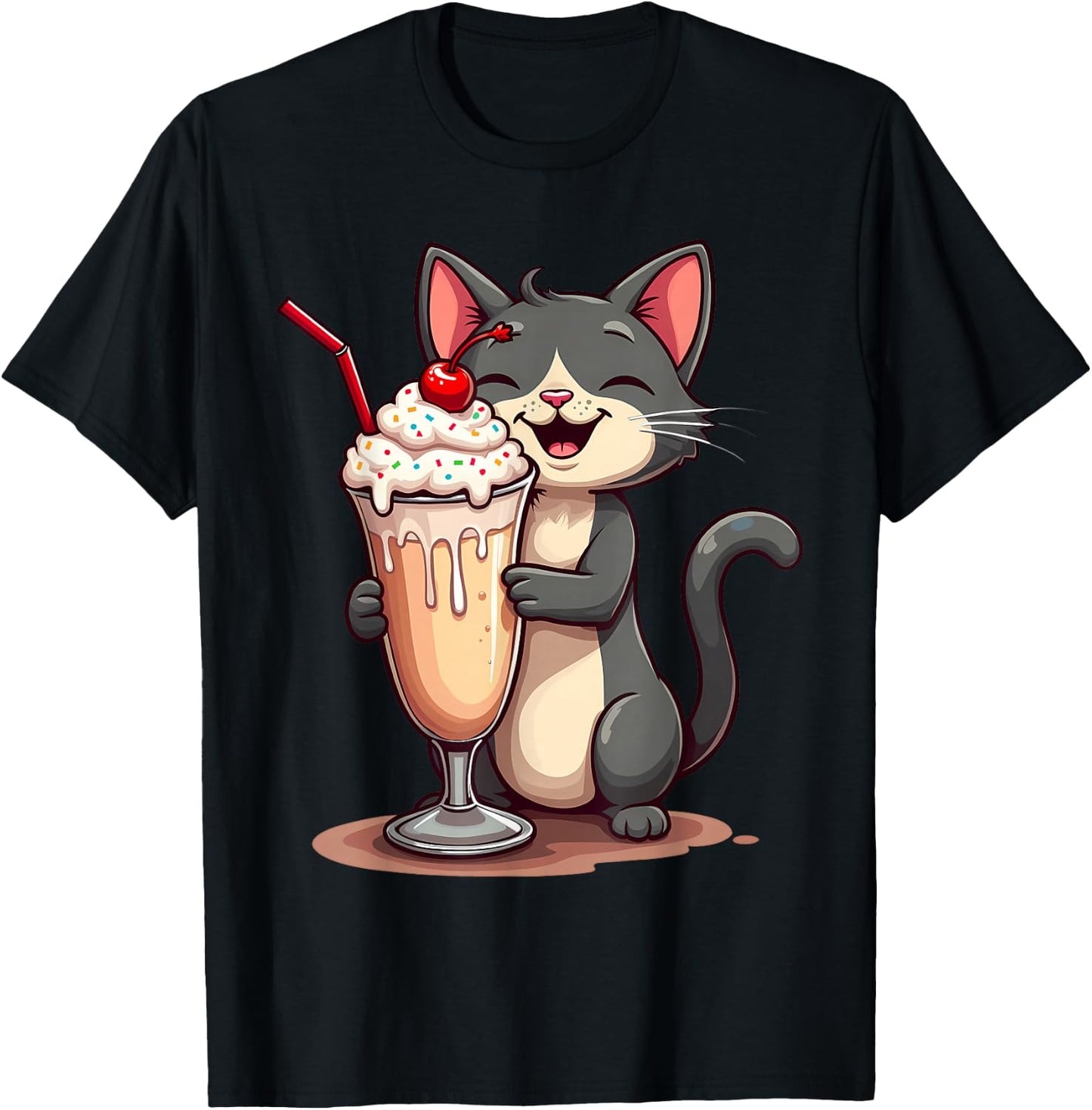 Kawaii Cat Shirt Milkshake Cute Kawaii Teen Kids Girls Women T-Shirt - T-Shirt | Black