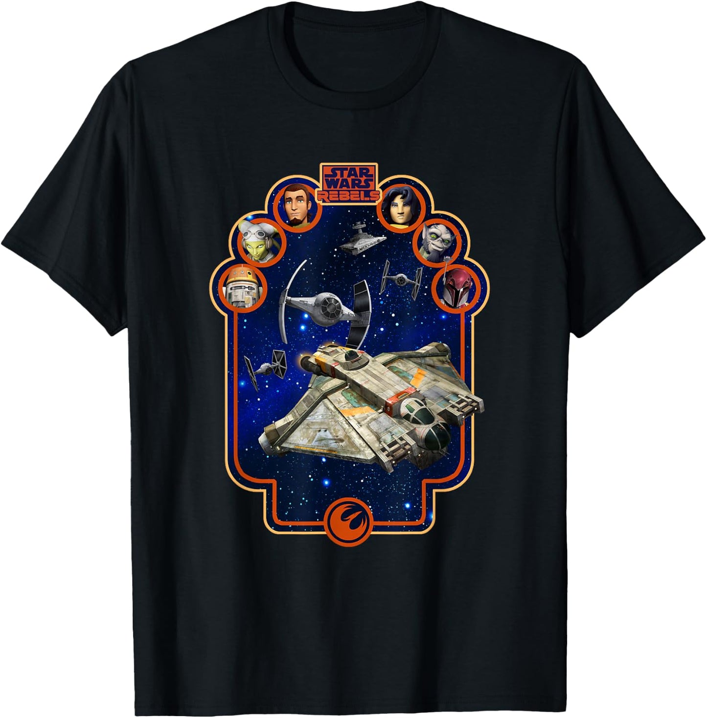 Star Wars Rebels TIE Fighters Chasing Ghost Ship Poster T-Shirt - T-Shirt | Black