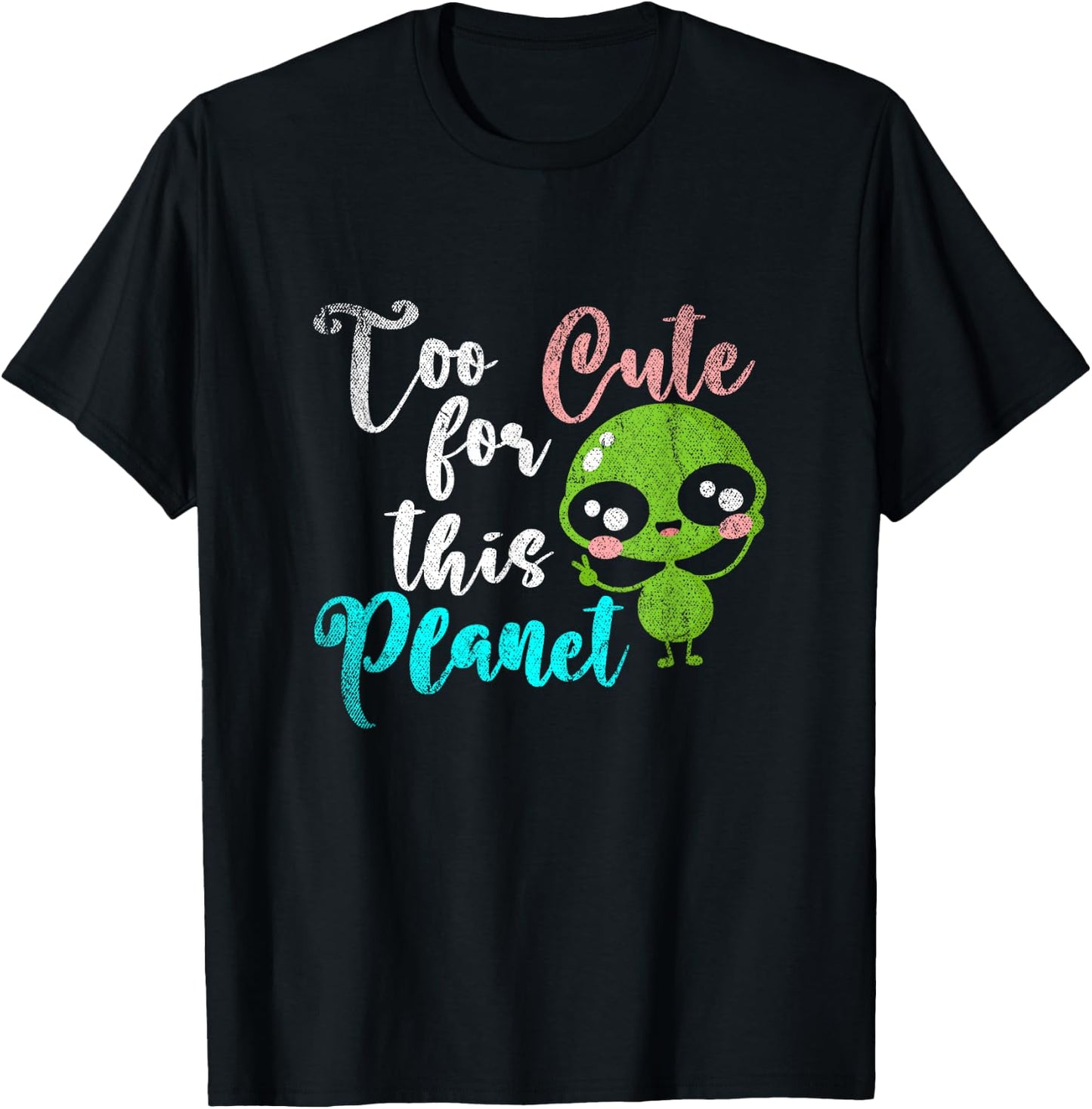 Funny UFO Women Girls Kids Gift Cute Alien T-Shirt - T-Shirt | Black