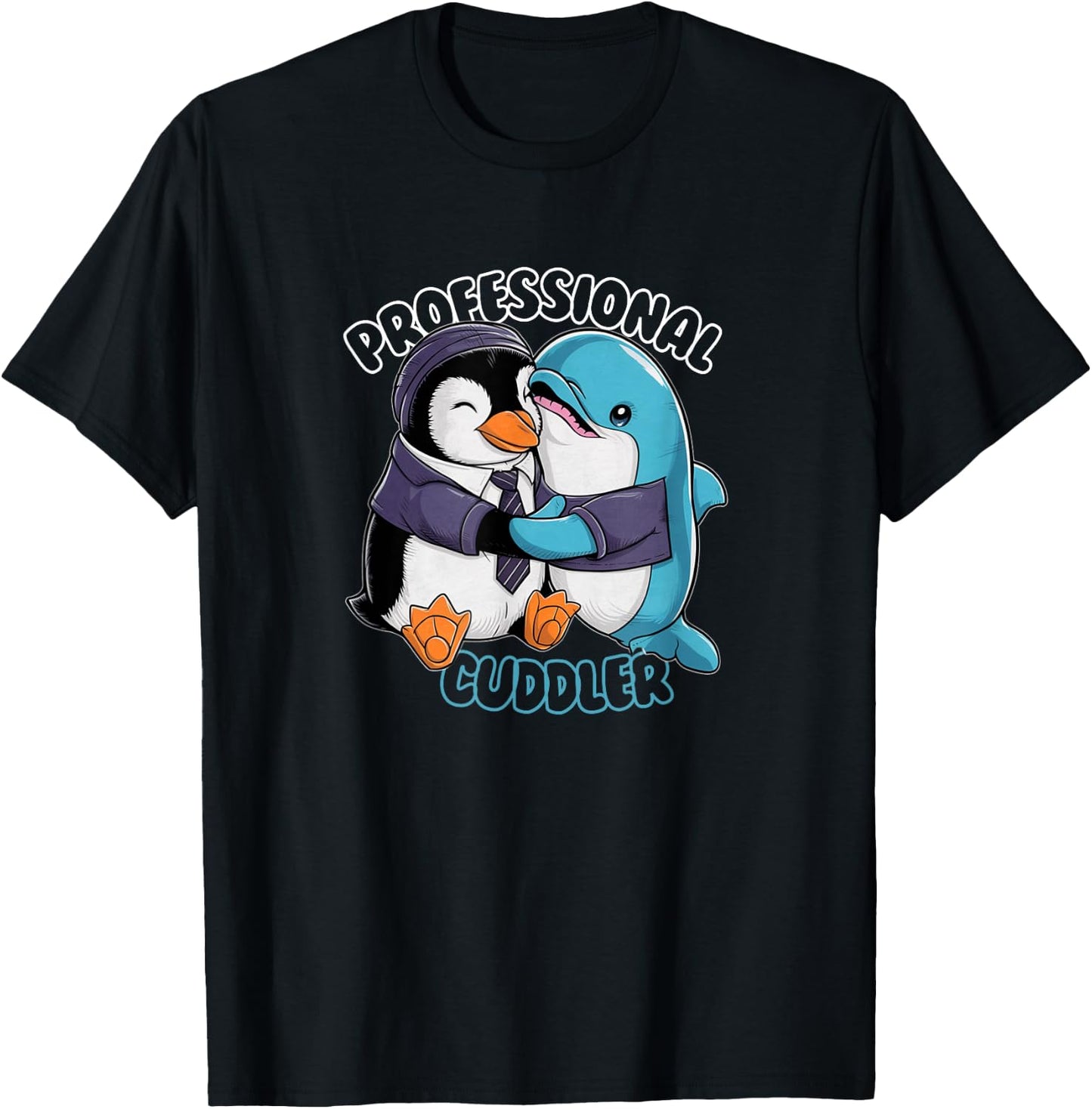 Cute Hugging Expert Dolphin Penguin Cuddle Therapist Hugs T-Shirt - T-Shirt | Black