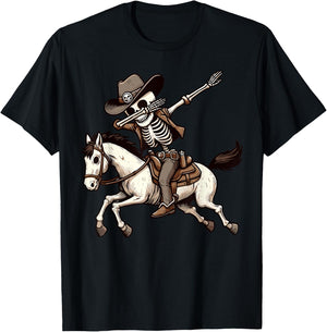 Dabbing Skeleton Cowboy Halloween Costume Kids Boys Men Dab T-Shirt - T-Shirt | Black
