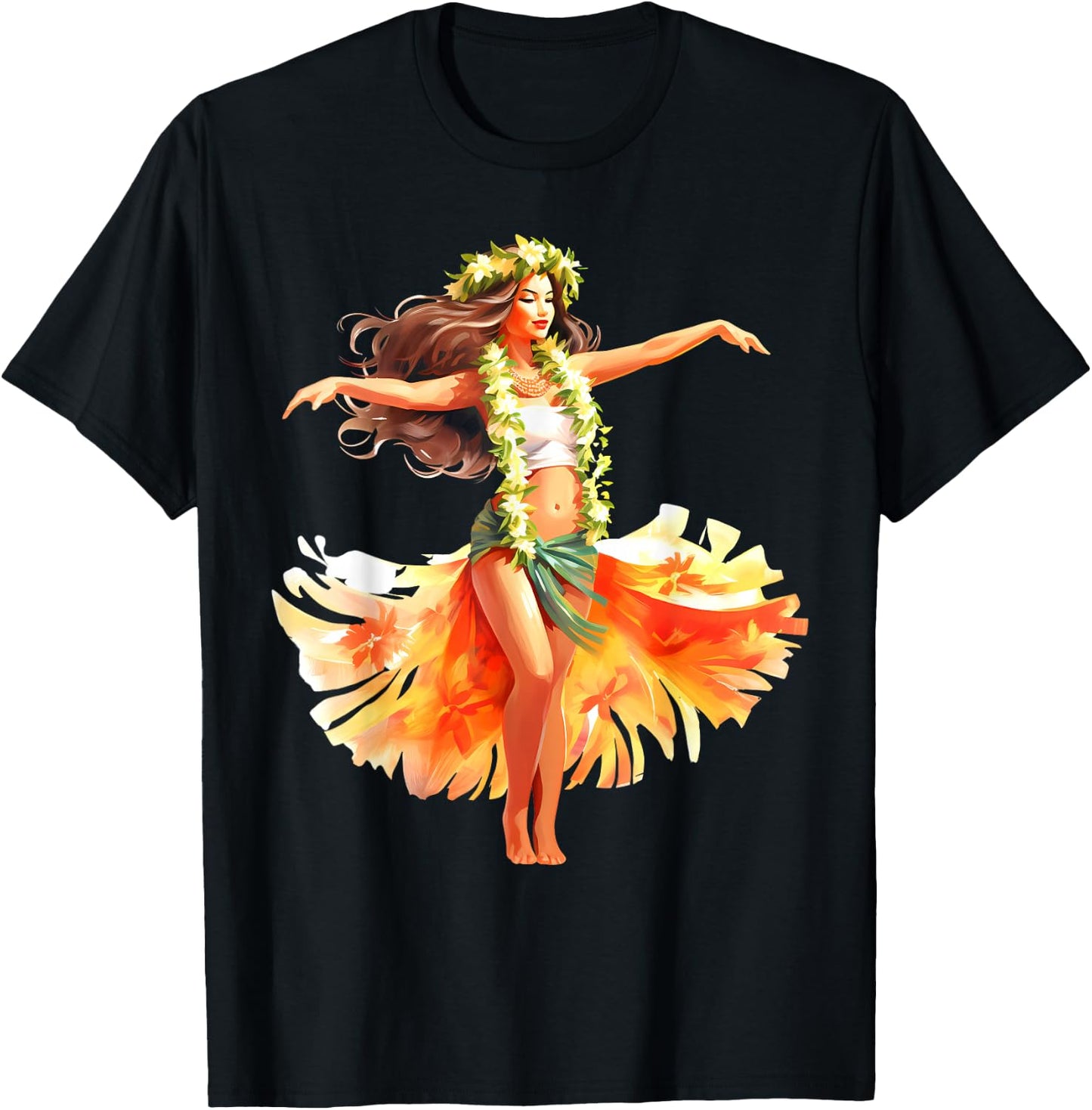 Hula Pin-Up Girl x Pretty Hawaiian Girl Watercolor T-Shirt - T-Shirt | Black